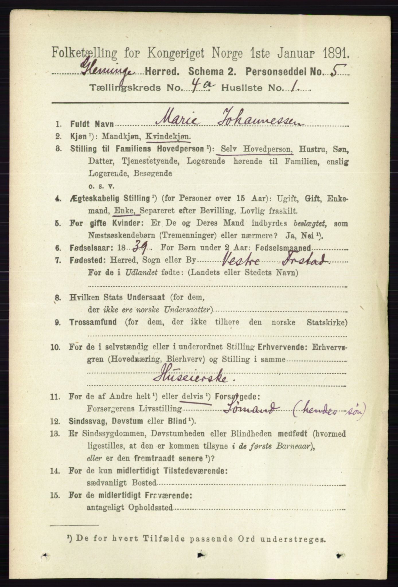 RA, 1891 census for 0132 Glemmen, 1891, p. 3475