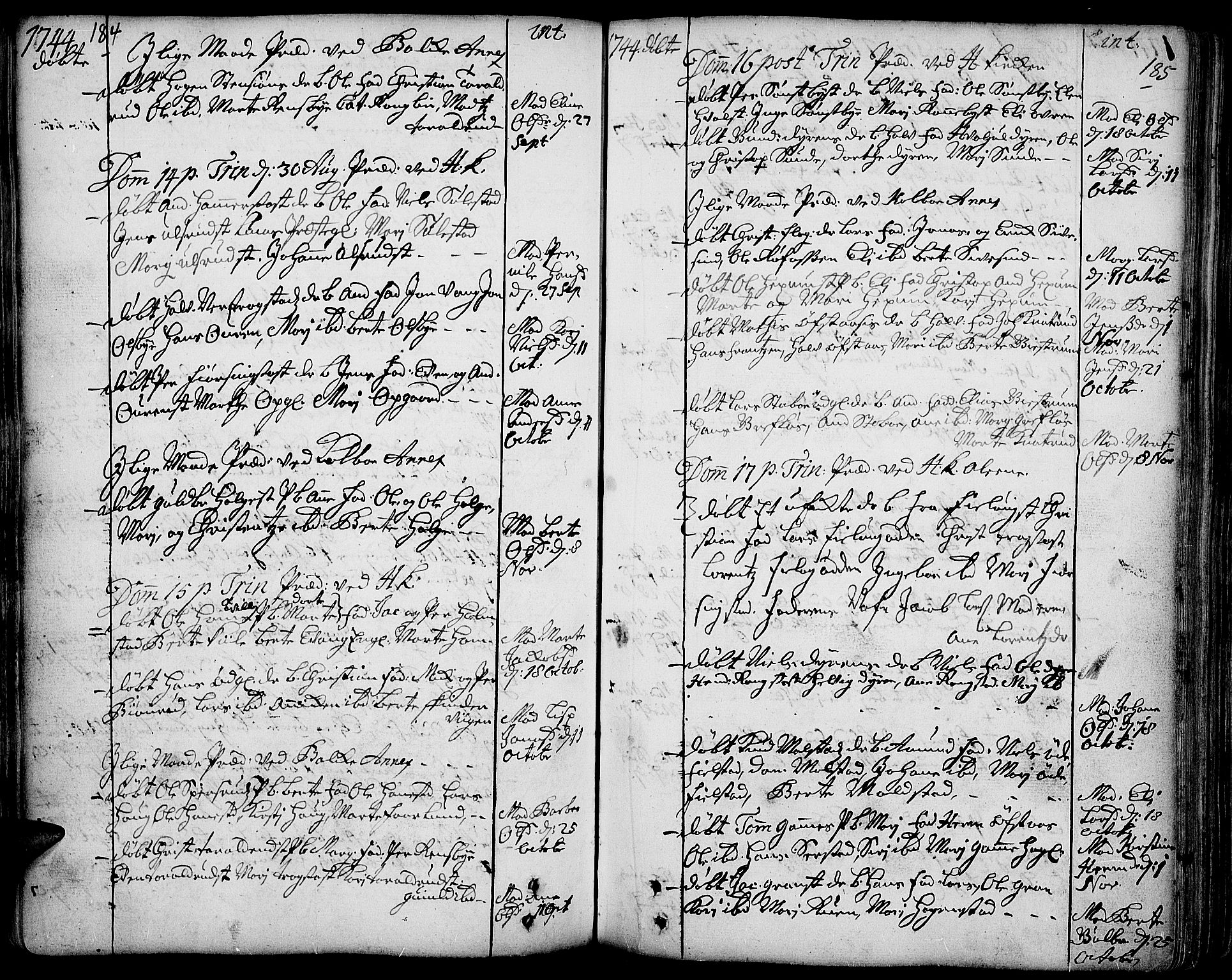 Toten prestekontor, AV/SAH-PREST-102/H/Ha/Haa/L0003: Parish register (official) no. 3, 1734-1751, p. 184-185