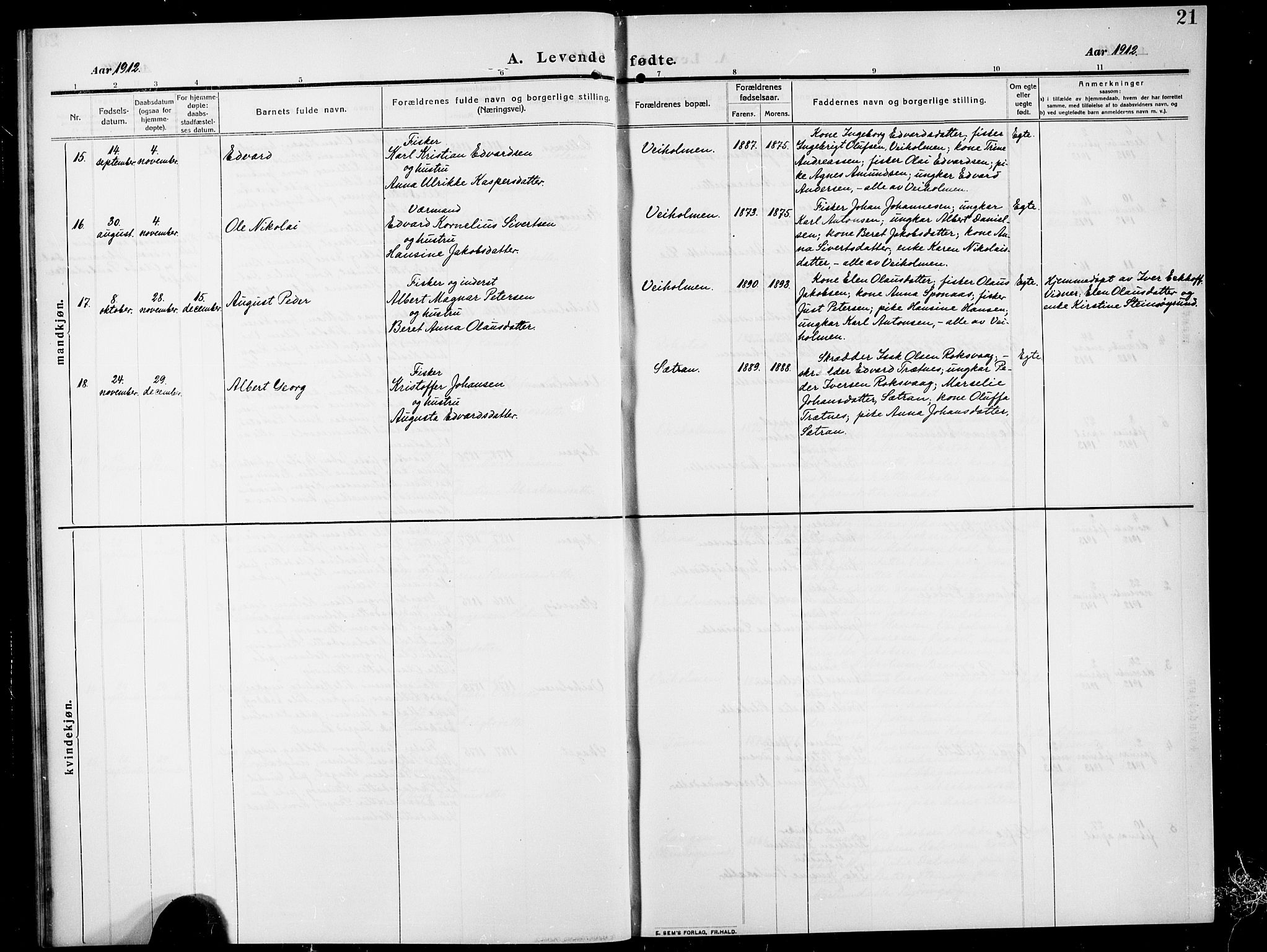 Ministerialprotokoller, klokkerbøker og fødselsregistre - Møre og Romsdal, AV/SAT-A-1454/583/L0956: Parish register (copy) no. 583C01, 1909-1925, p. 21