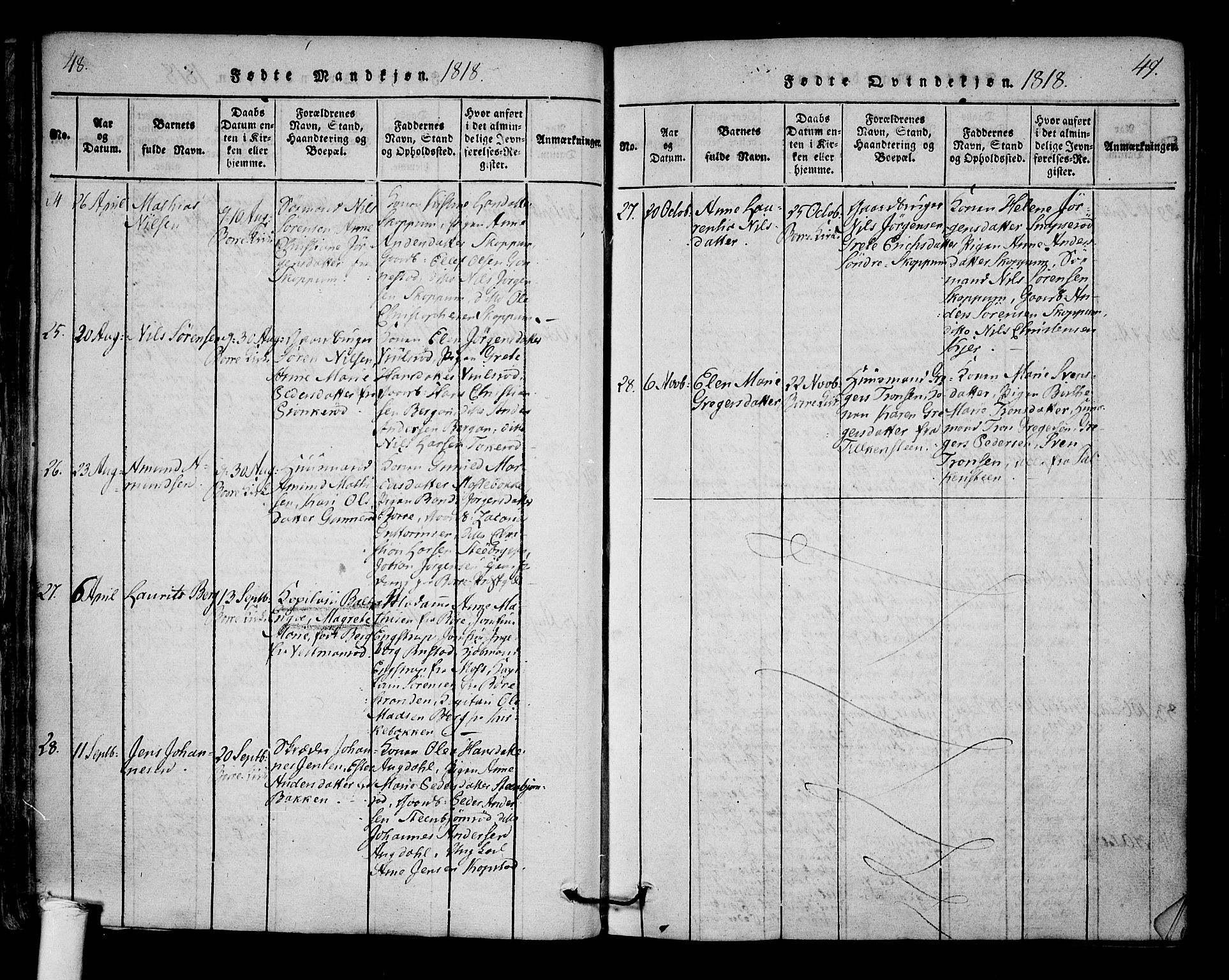 Borre kirkebøker, AV/SAKO-A-338/F/Fa/L0004: Parish register (official) no. I 4, 1815-1845, p. 48-49