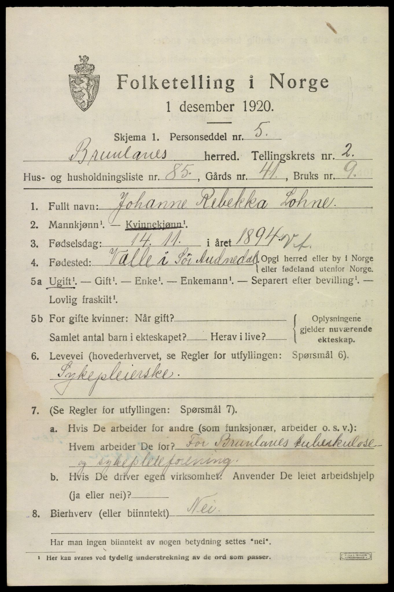 SAKO, 1920 census for Brunlanes, 1920, p. 4467