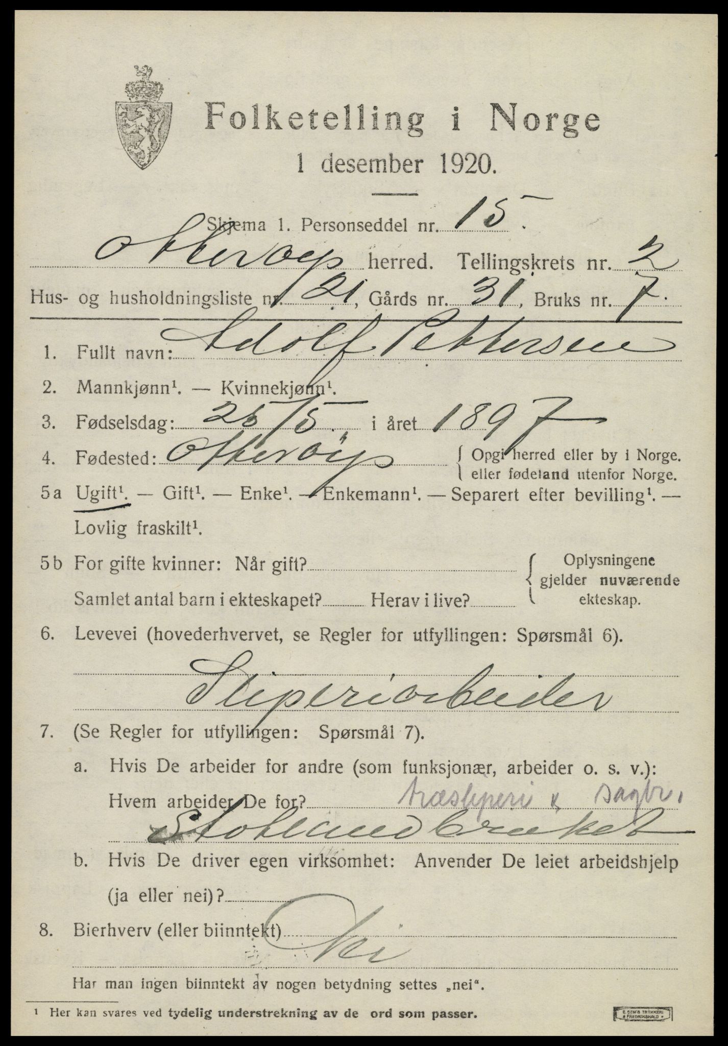 SAT, 1920 census for Otterøy, 1920, p. 1341