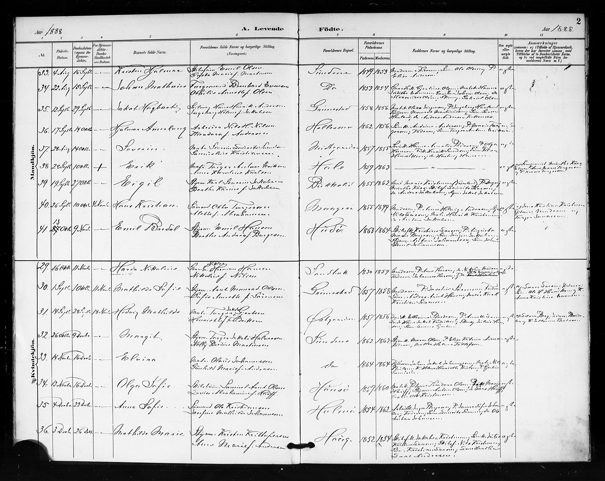 Tjøme kirkebøker, AV/SAKO-A-328/F/Fa/L0002: Parish register (official) no. I 2, 1888-1890, p. 2