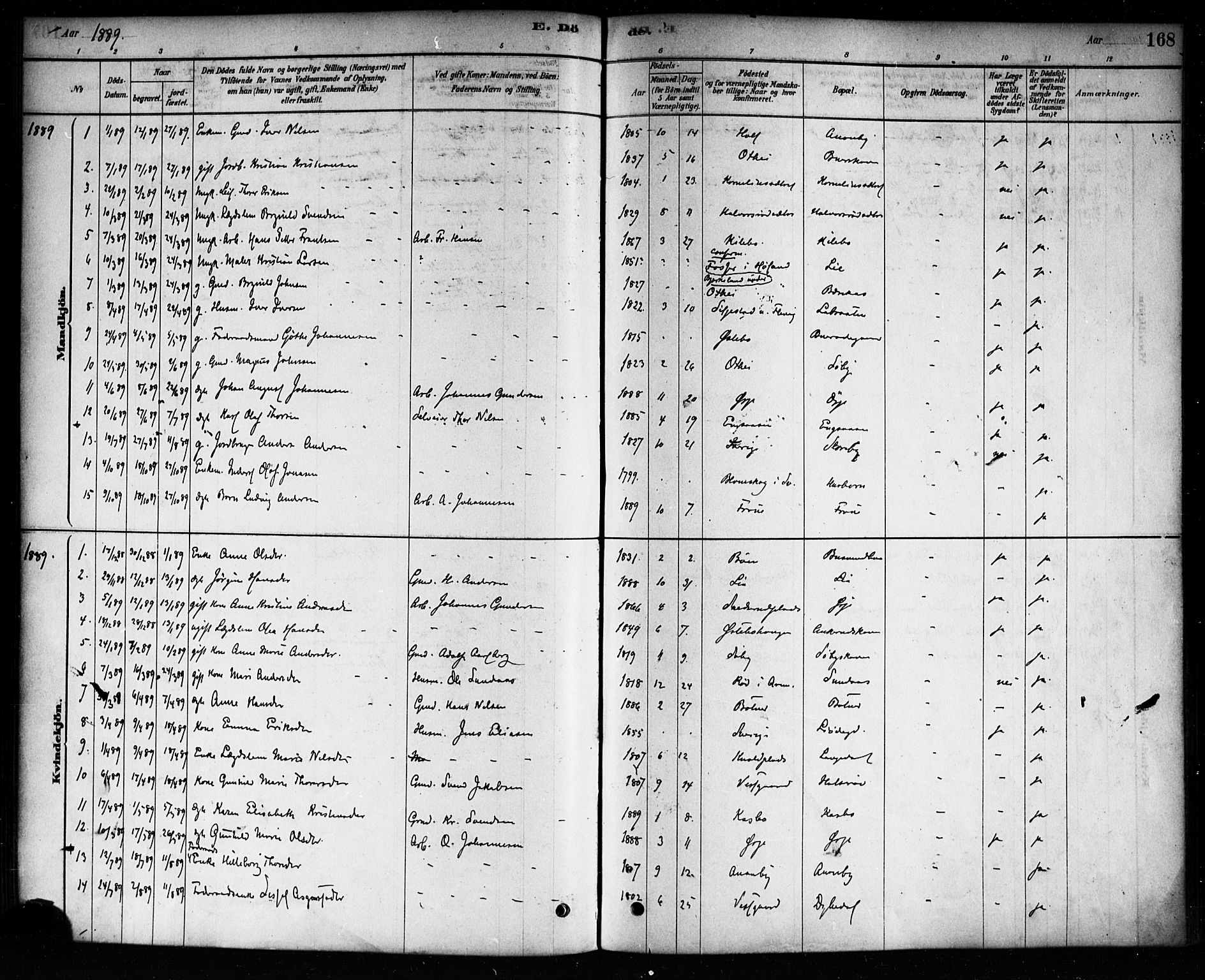 Aremark prestekontor Kirkebøker, AV/SAO-A-10899/F/Fb/L0004: Parish register (official) no. II 4, 1878-1895, p. 168