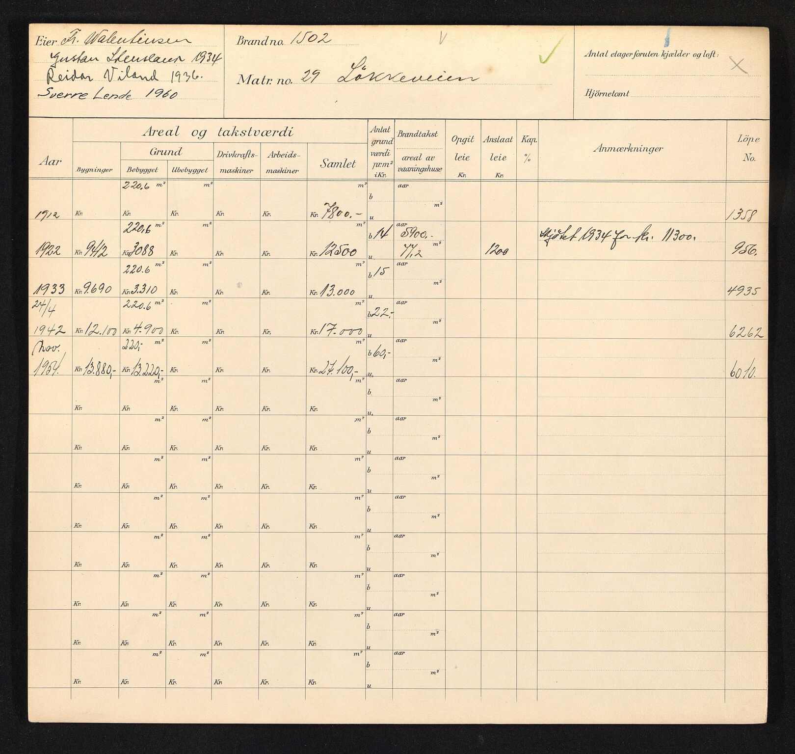 Stavanger kommune. Skattetakstvesenet, BYST/A-0440/F/Fa/Faa/L0029/0005: Skattetakstkort / Løkkeveien 27 - 60