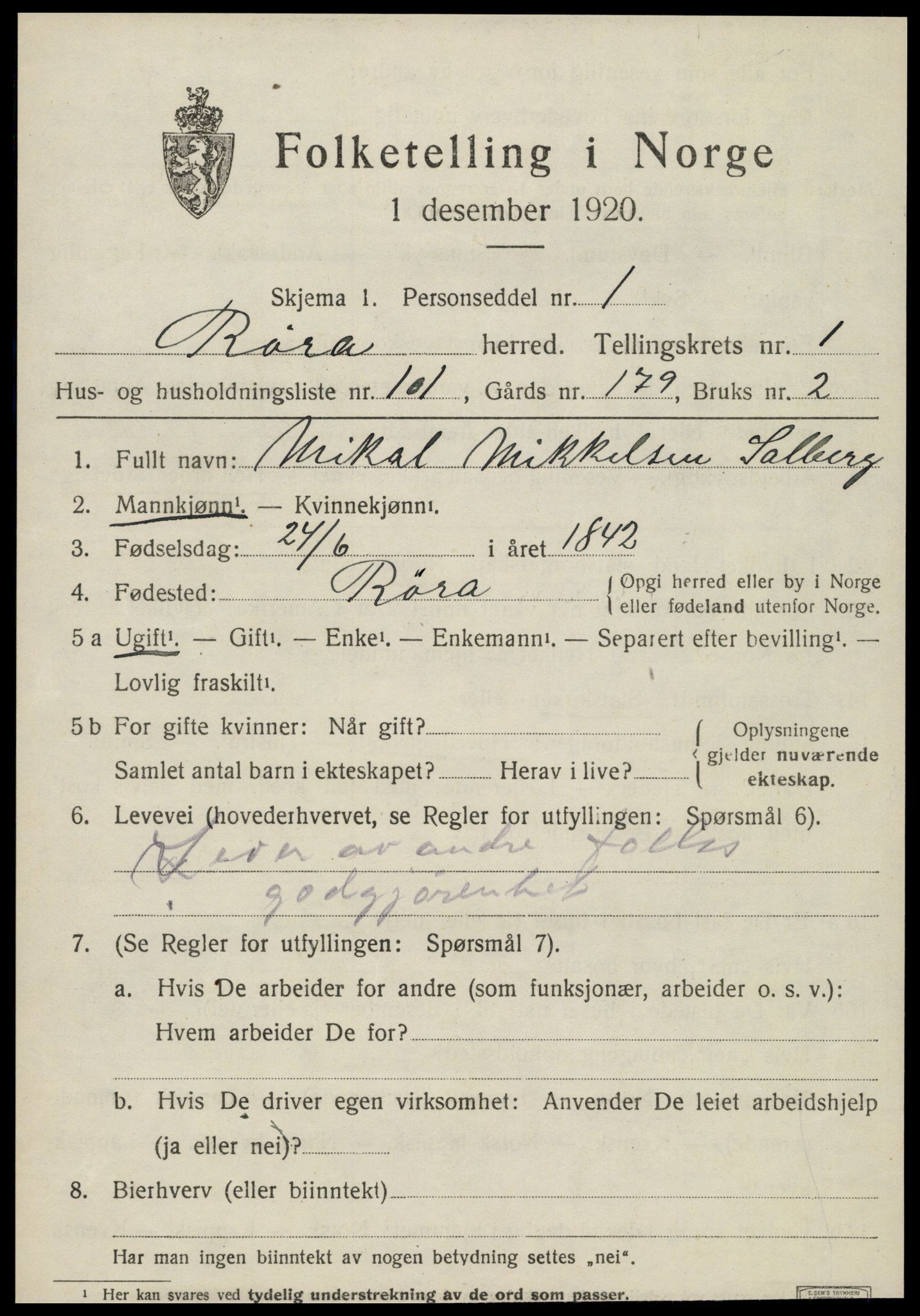 SAT, 1920 census for Røra, 1920, p. 1489