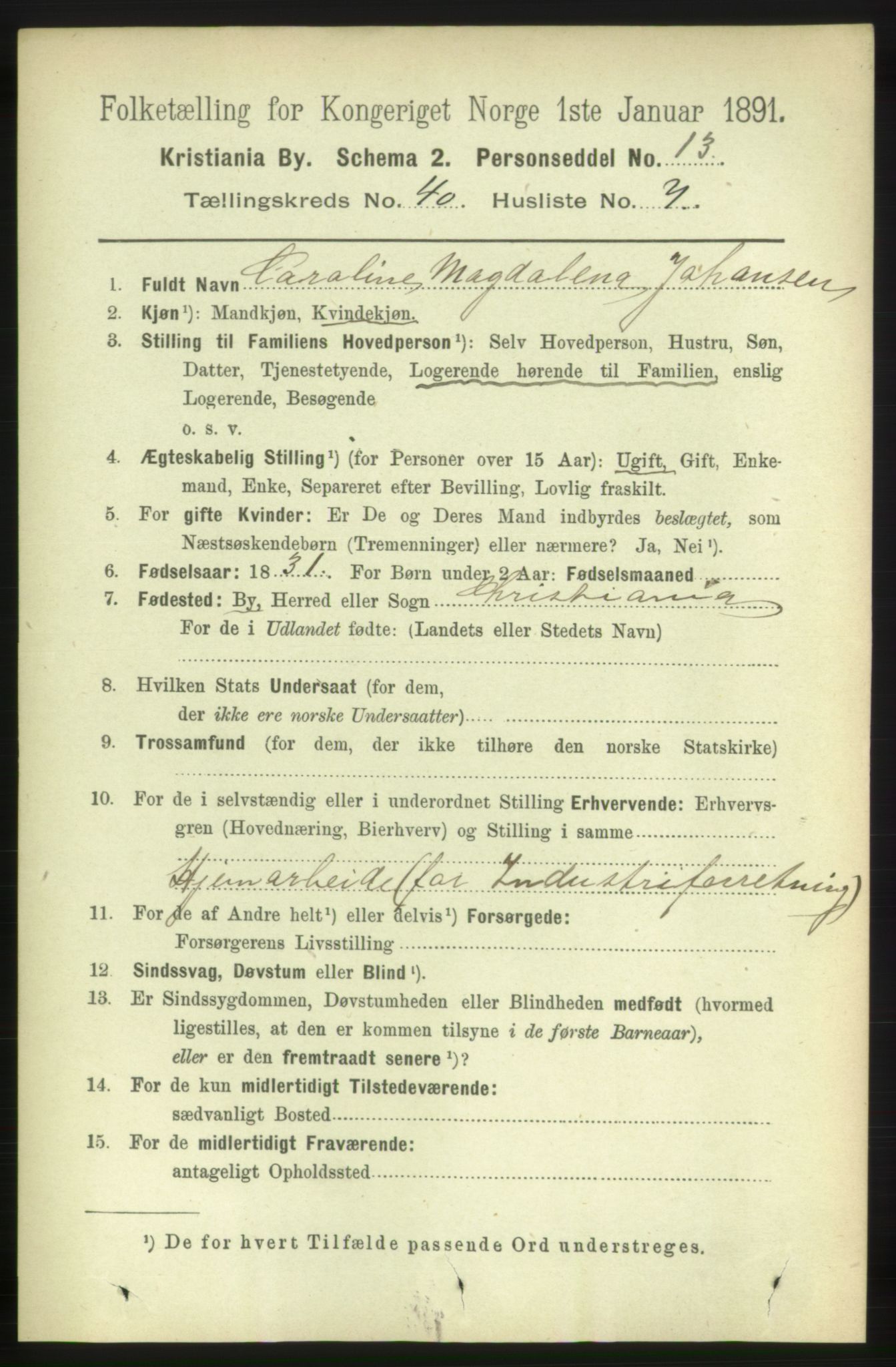 RA, 1891 census for 0301 Kristiania, 1891, p. 22916