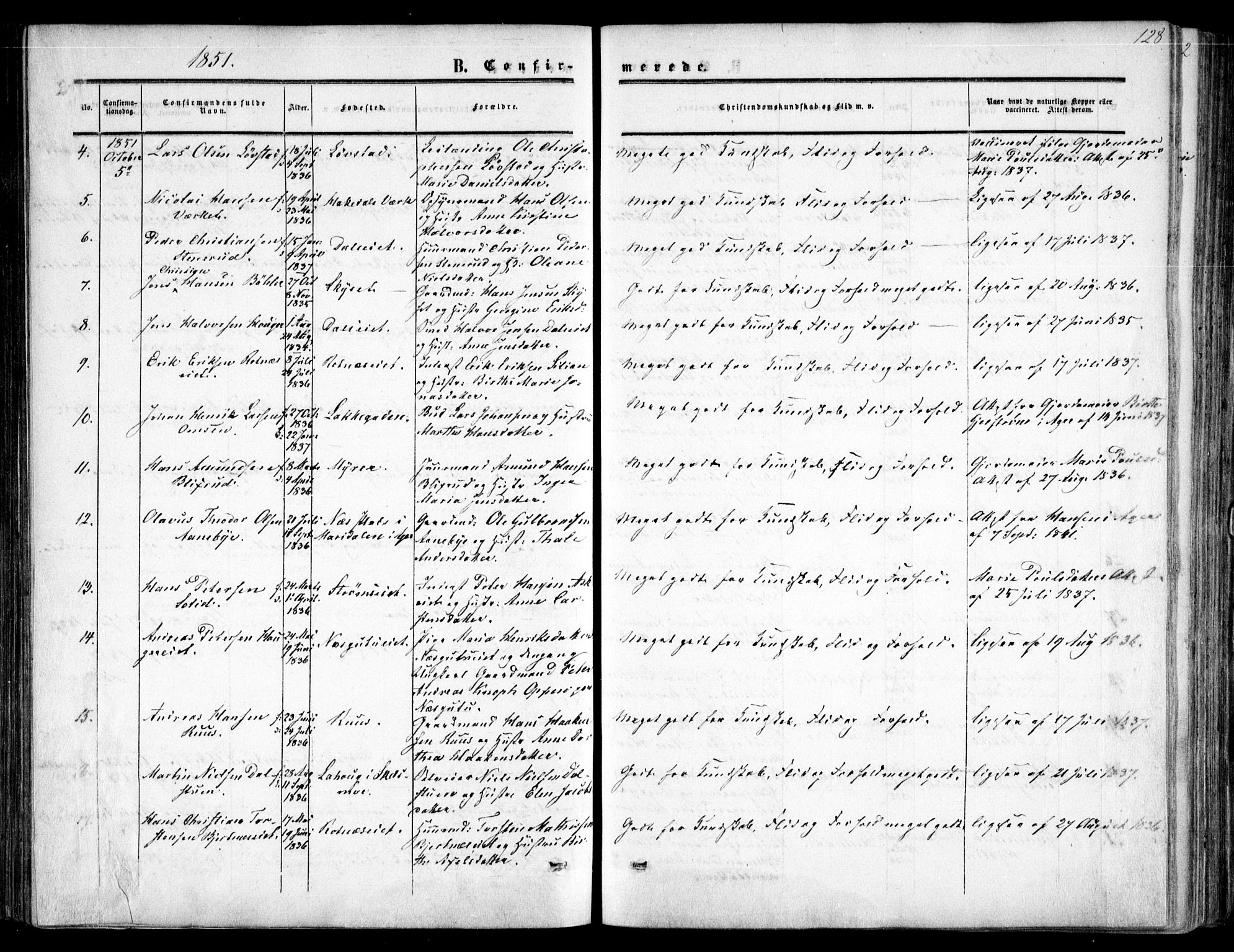 Nittedal prestekontor Kirkebøker, SAO/A-10365a/F/Fa/L0005: Parish register (official) no. I 5, 1850-1862, p. 128