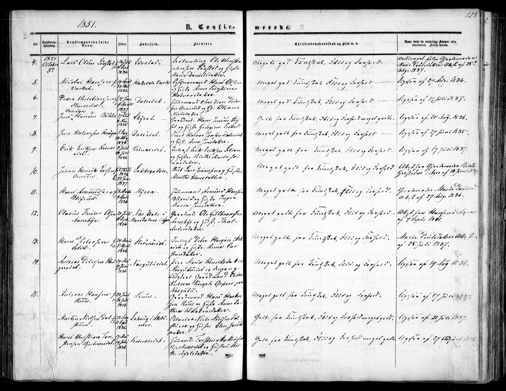 Nittedal prestekontor Kirkebøker, AV/SAO-A-10365a/F/Fa/L0005: Parish register (official) no. I 5, 1850-1862, p. 128