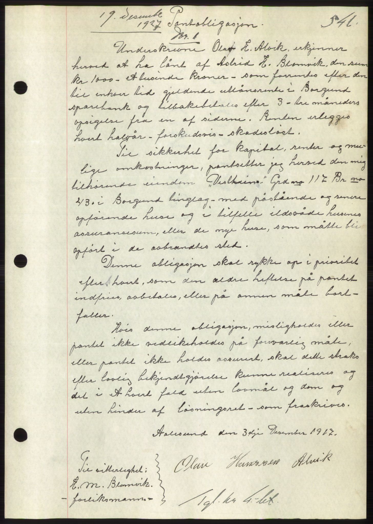 Nordre Sunnmøre sorenskriveri, AV/SAT-A-0006/1/2/2C/2Ca/L0037: Mortgage book no. 40, 1927-1927, Deed date: 19.12.1927