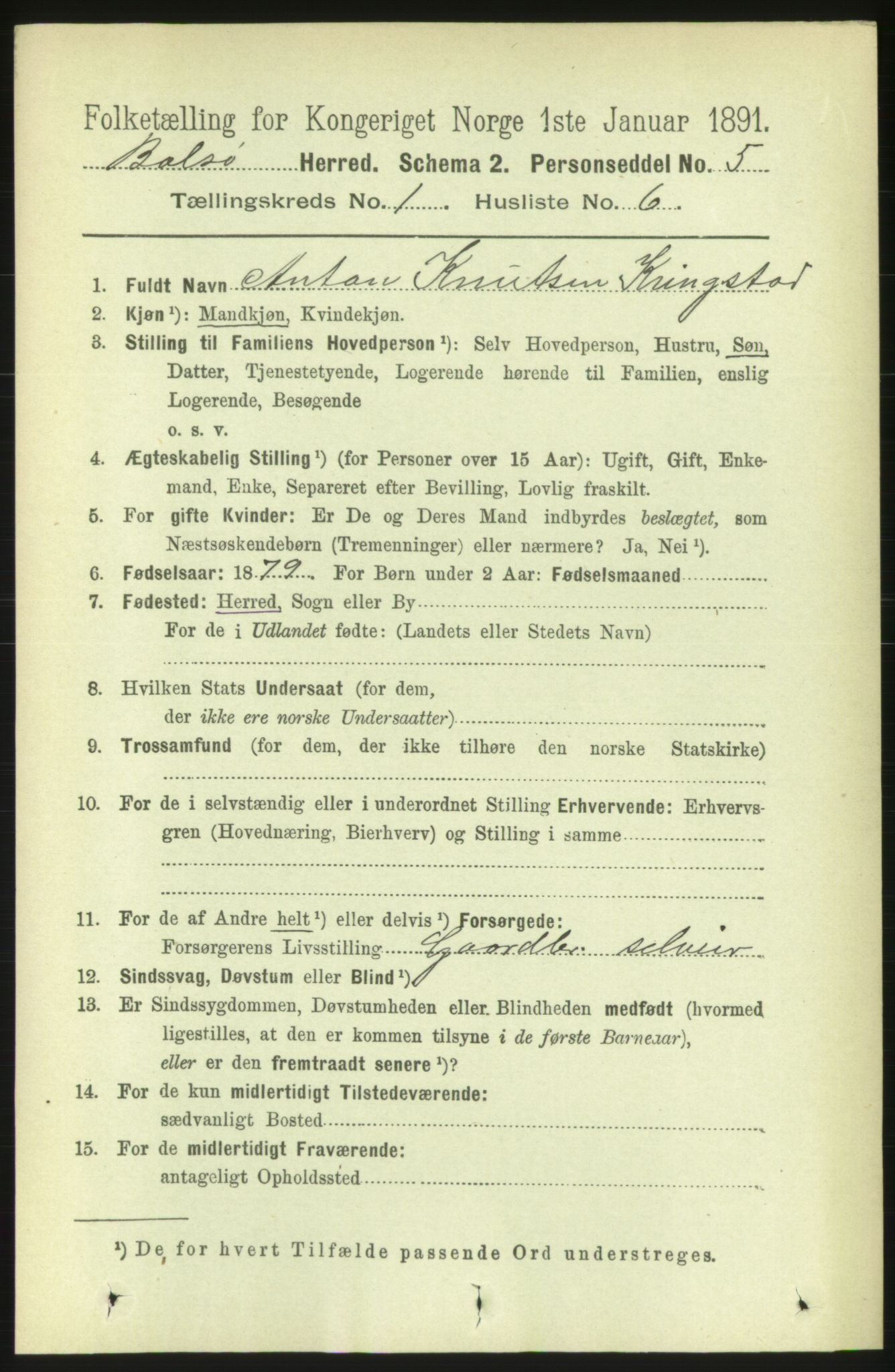 RA, 1891 census for 1544 Bolsøy, 1891, p. 212