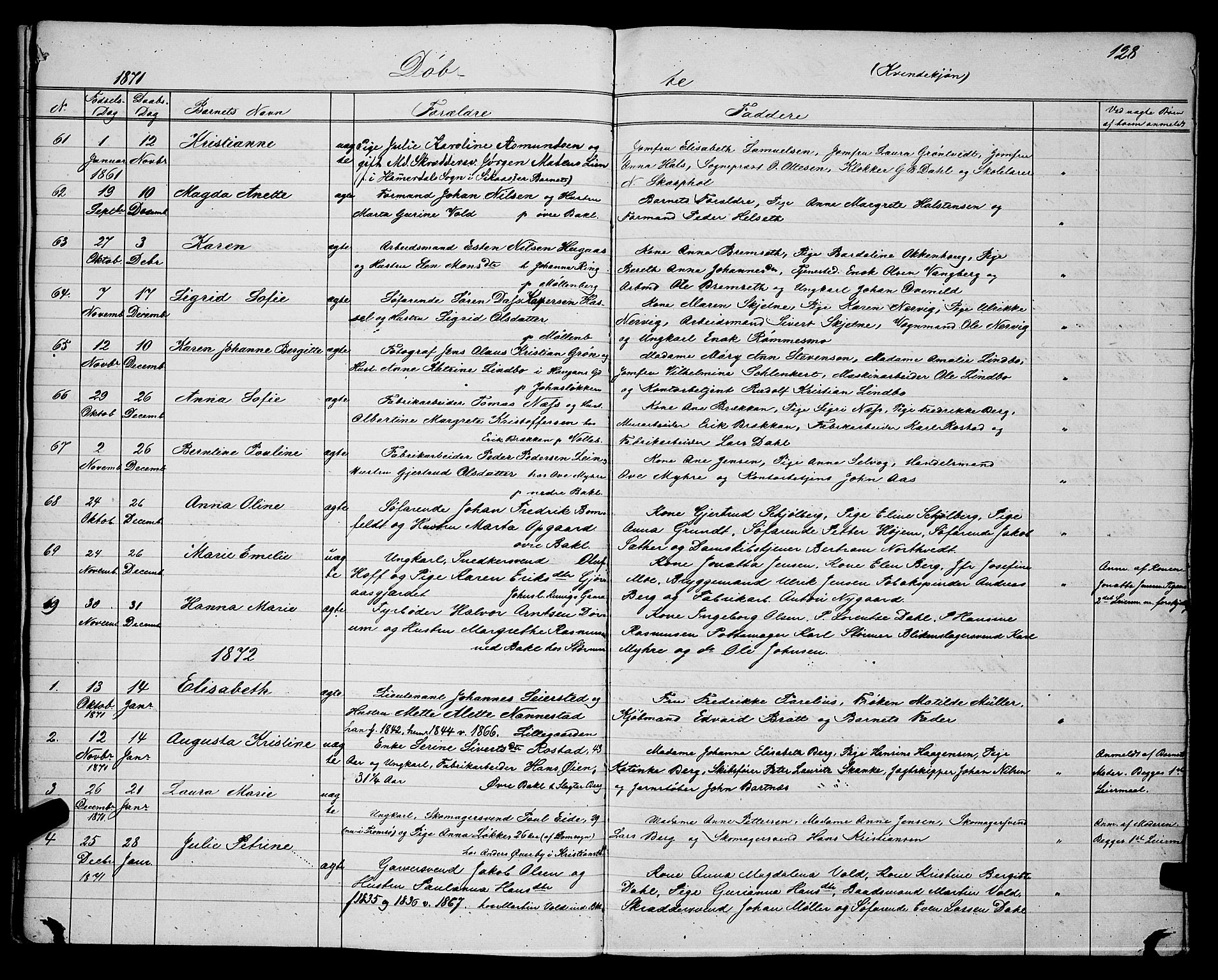 Ministerialprotokoller, klokkerbøker og fødselsregistre - Sør-Trøndelag, SAT/A-1456/604/L0220: Parish register (copy) no. 604C03, 1870-1885, p. 128