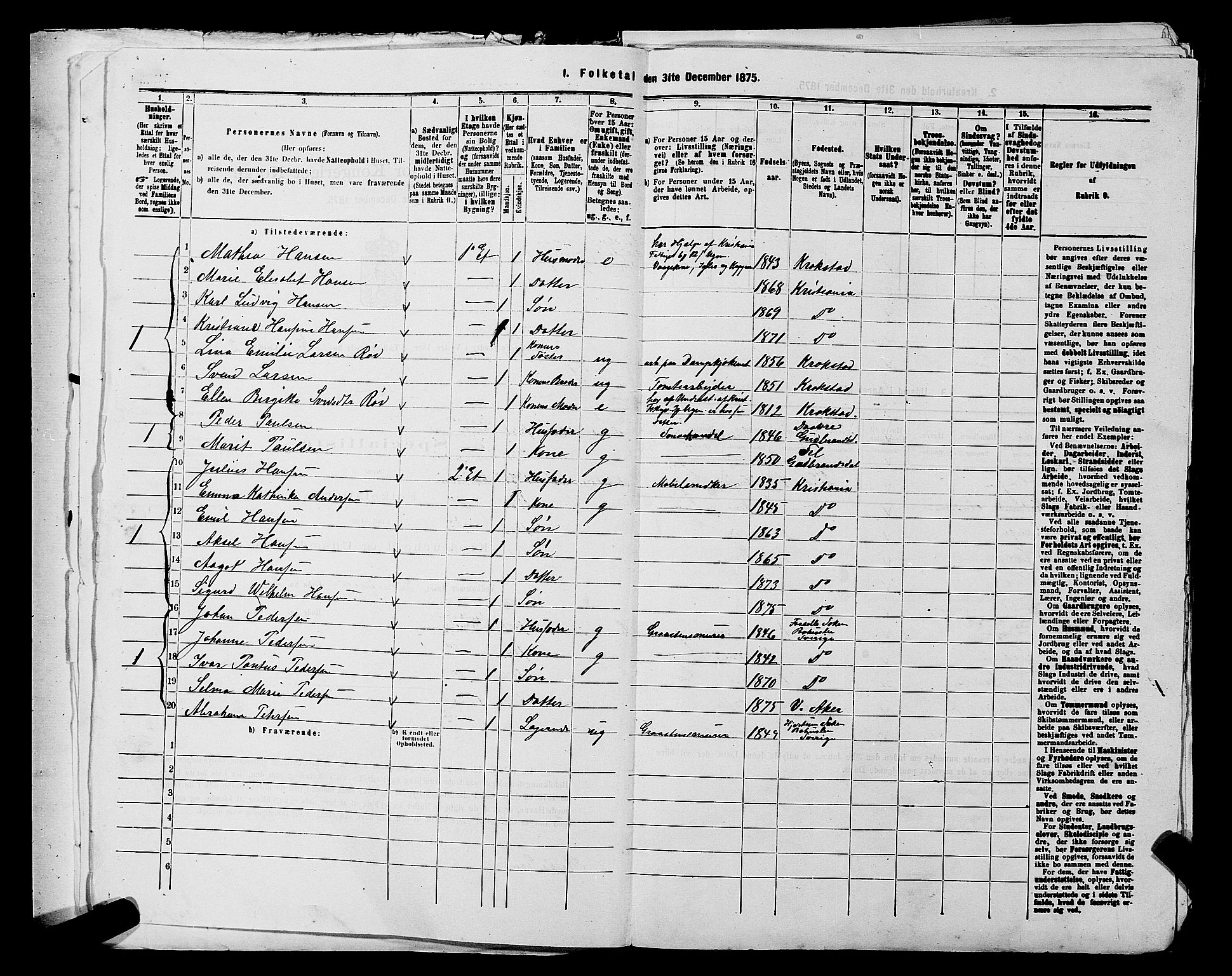 RA, 1875 census for 0218aP Vestre Aker, 1875, p. 2060