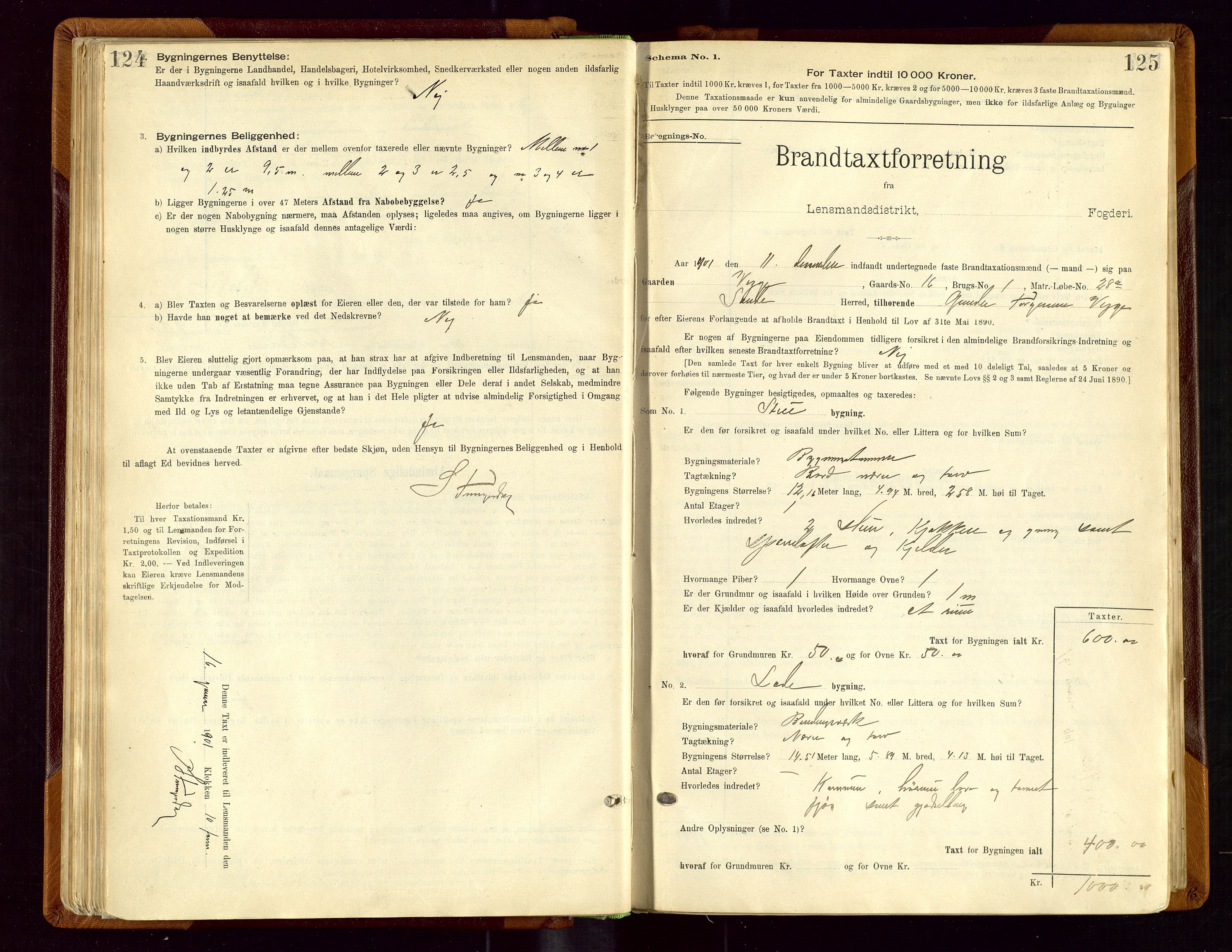 Sauda lensmannskontor, AV/SAST-A-100177/Gob/L0001: Branntakstprotokoll - skjematakst, 1894-1914, p. 124-125