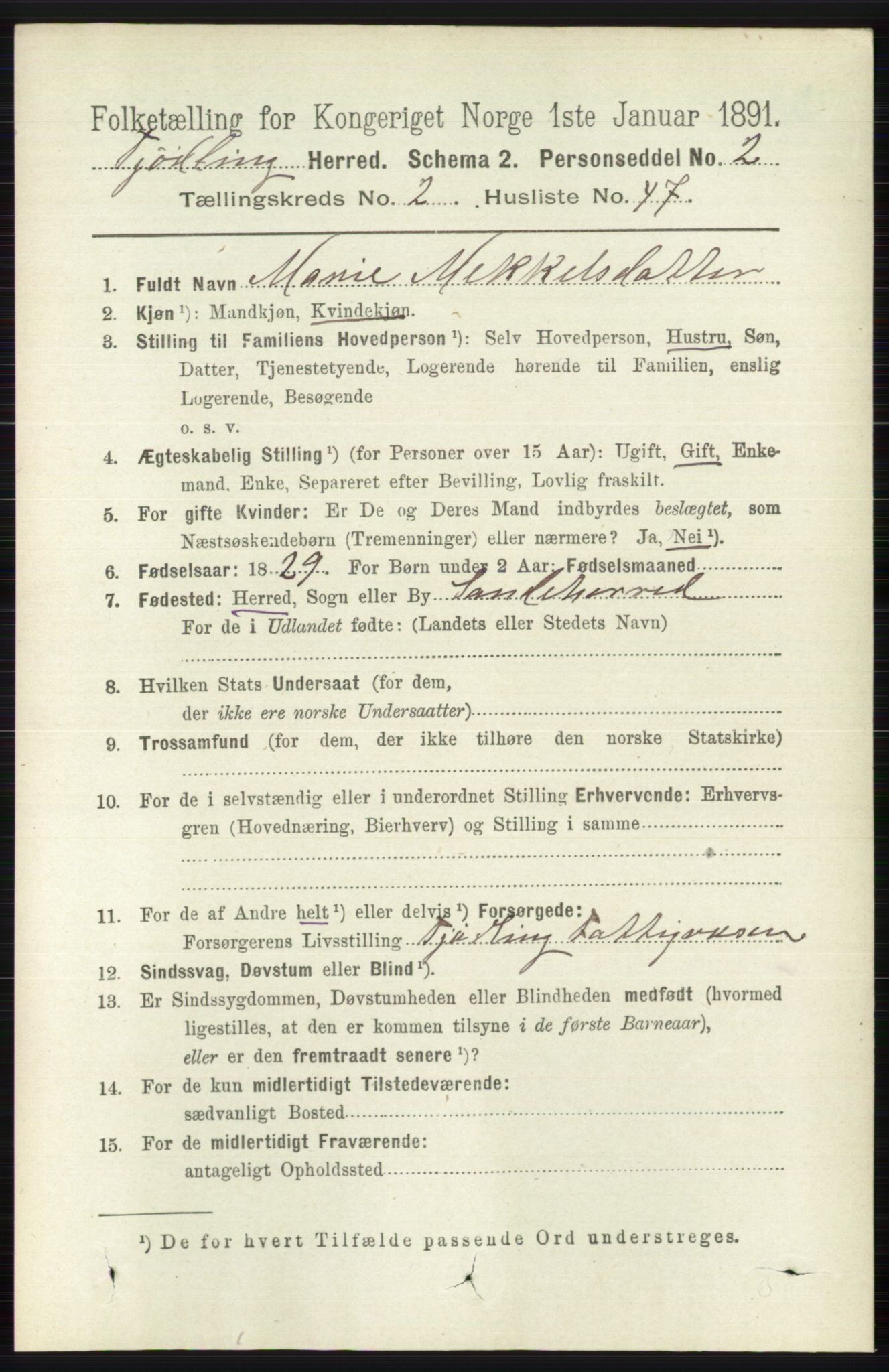 RA, 1891 census for 0725 Tjølling, 1891, p. 786