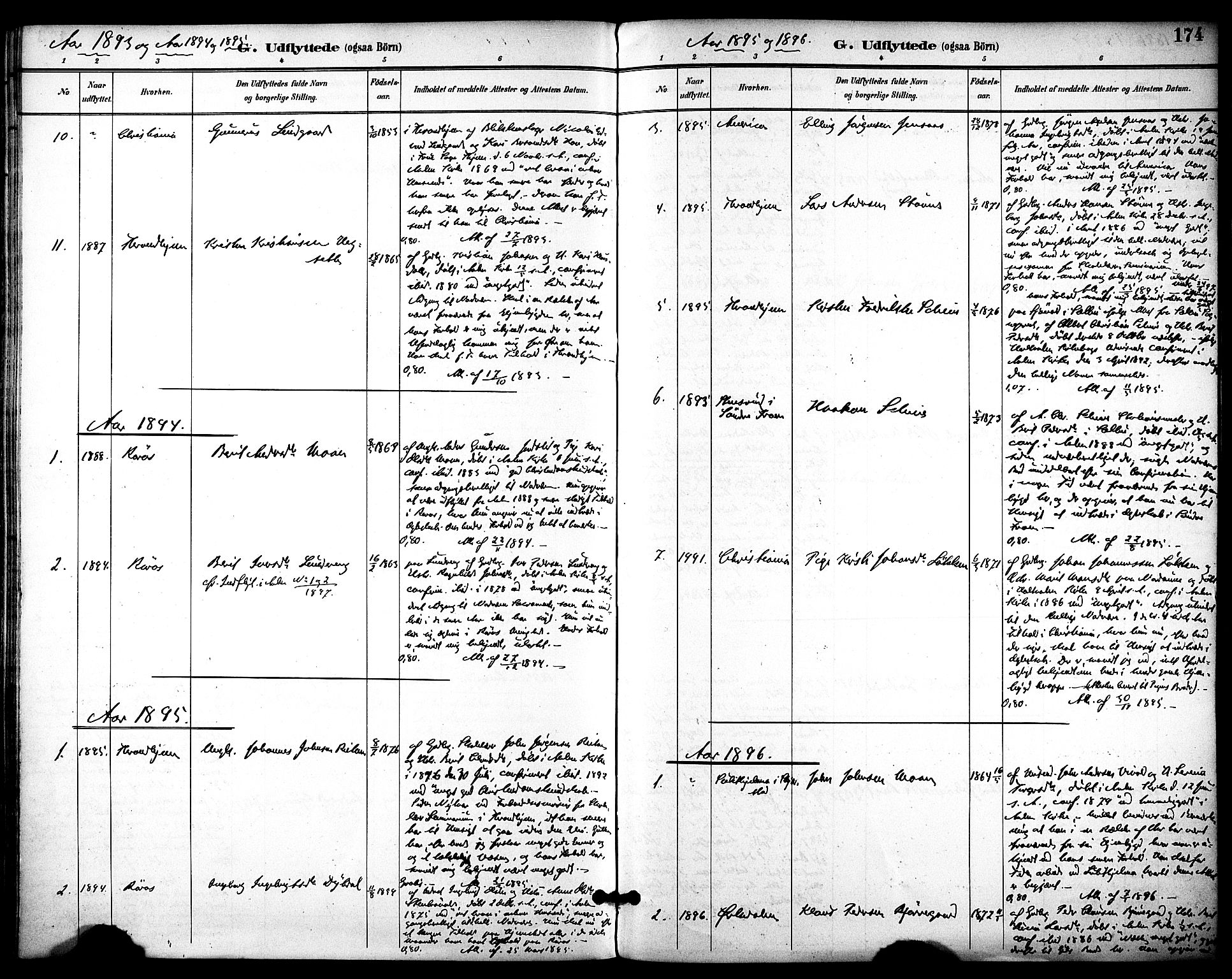 Ministerialprotokoller, klokkerbøker og fødselsregistre - Sør-Trøndelag, SAT/A-1456/686/L0984: Parish register (official) no. 686A02, 1891-1906, p. 174