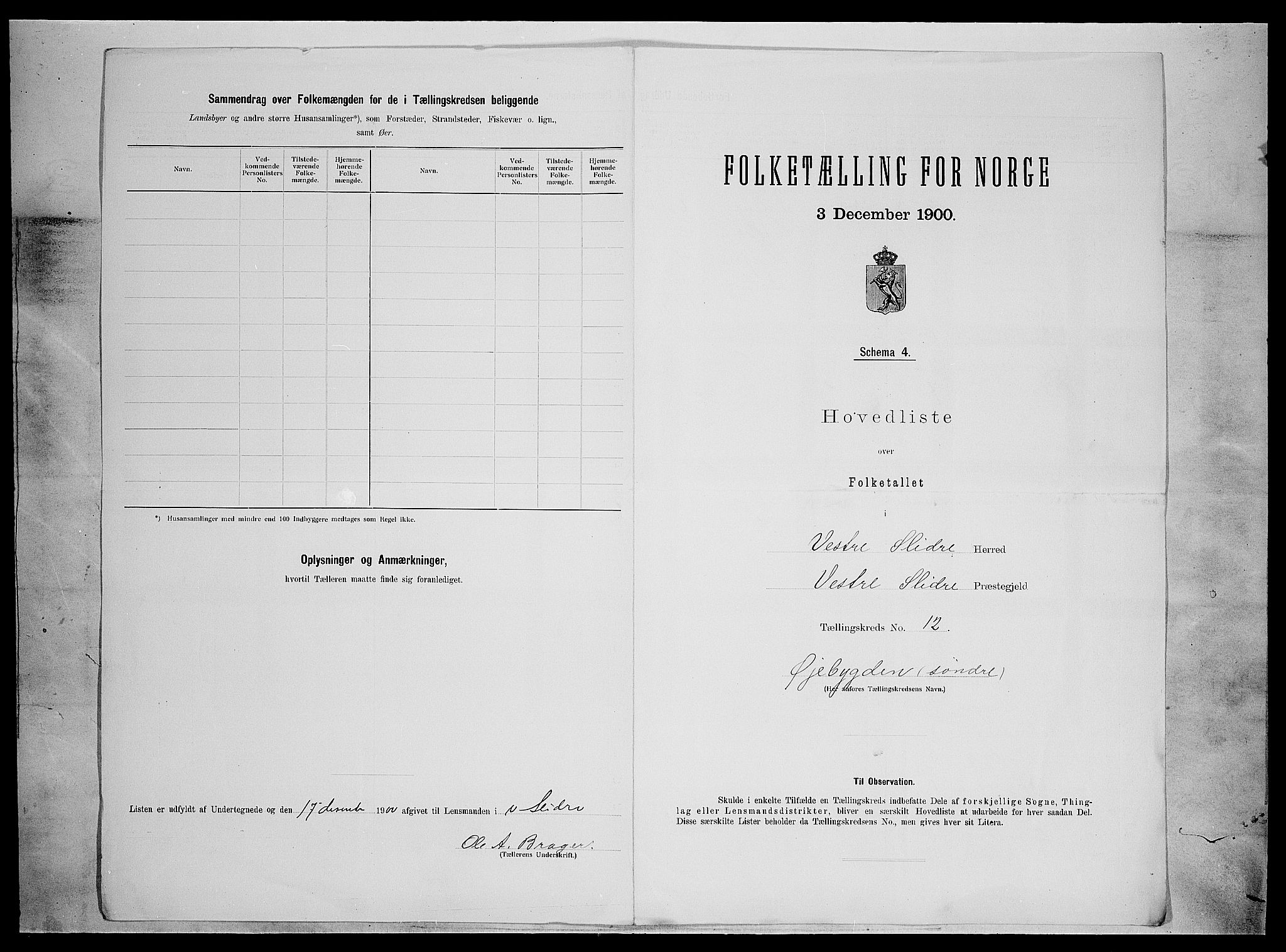 SAH, 1900 census for Vestre Slidre, 1900, p. 43