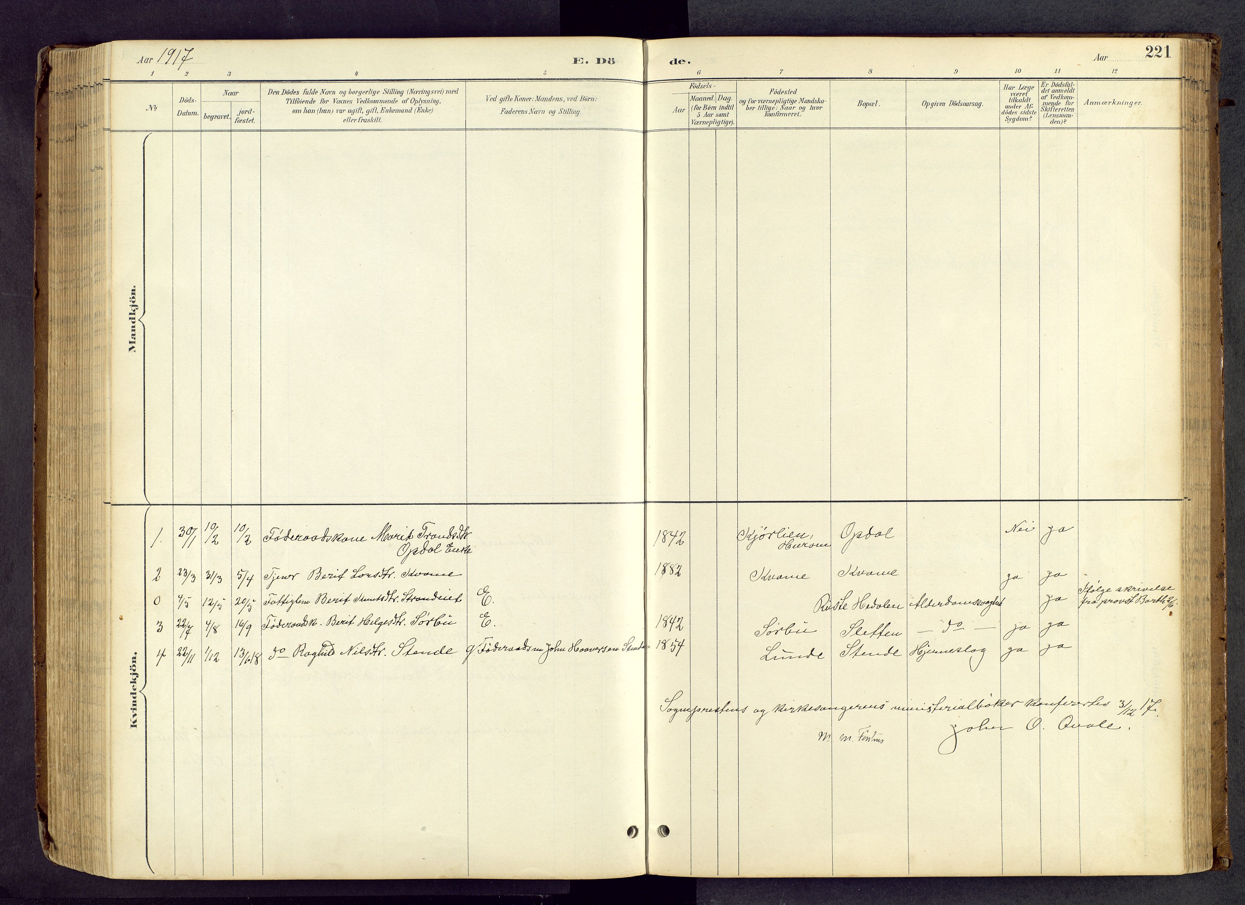 Vang prestekontor, Valdres, SAH/PREST-140/H/Hb/L0005: Parish register (copy) no. 5, 1889-1945, p. 221