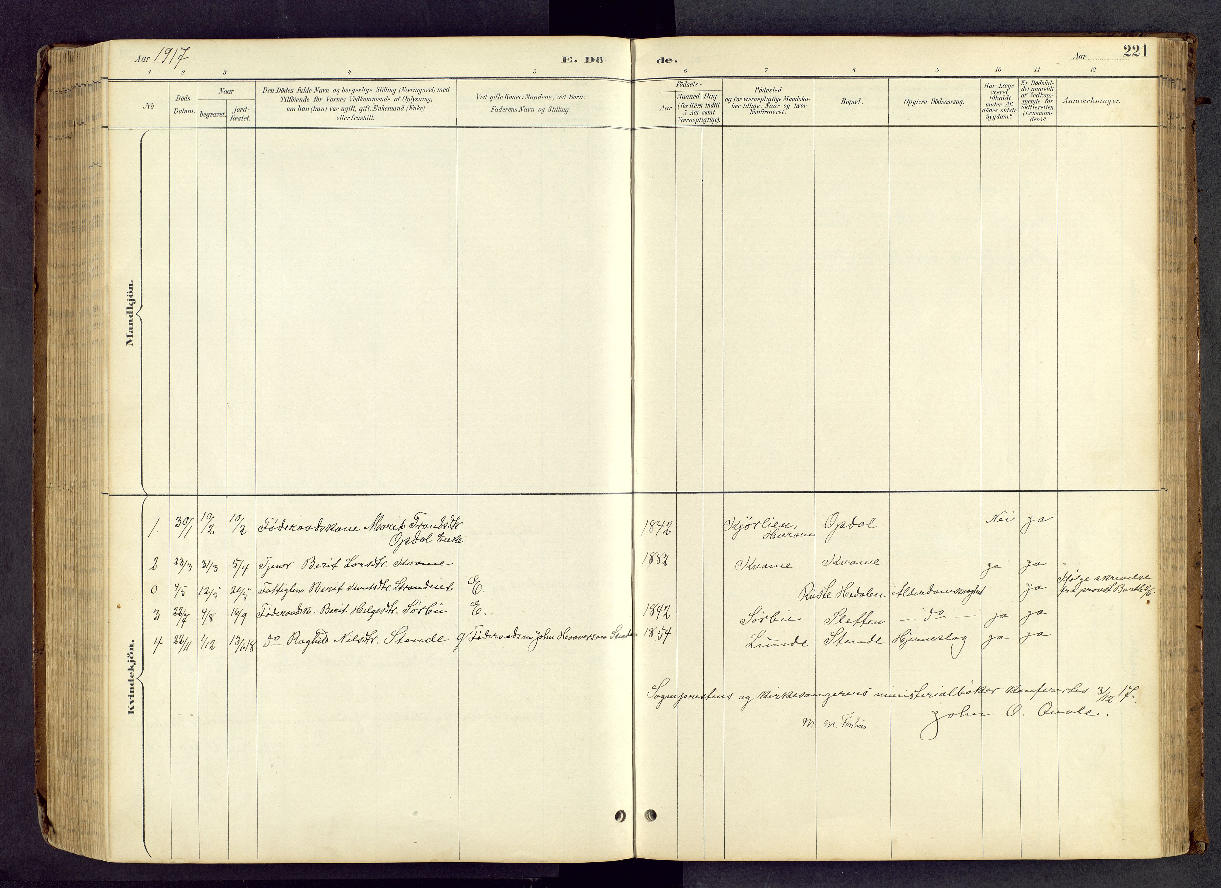 Vang prestekontor, Valdres, AV/SAH-PREST-140/H/Hb/L0005: Parish register (copy) no. 5, 1889-1945, p. 221