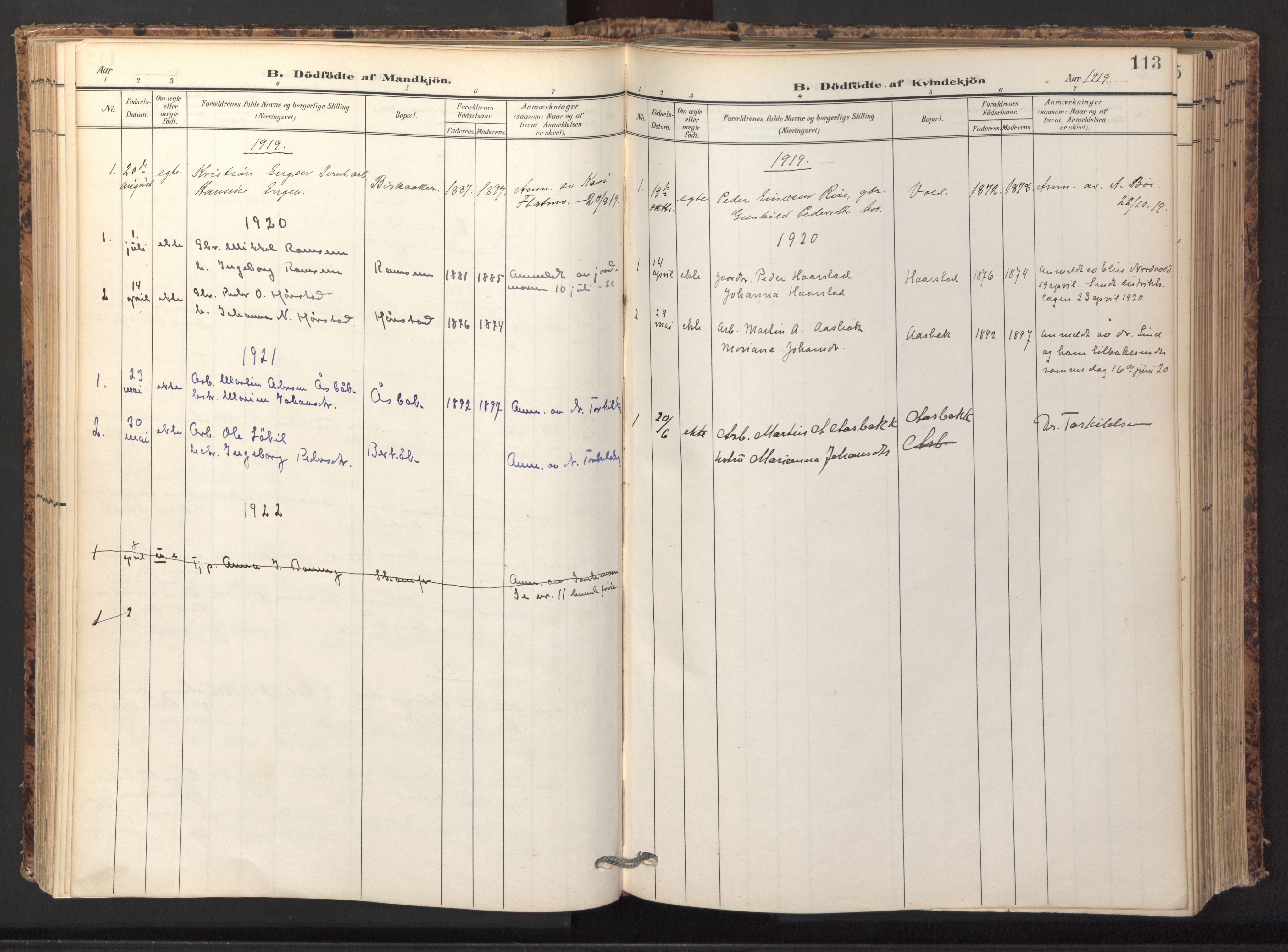 Ministerialprotokoller, klokkerbøker og fødselsregistre - Sør-Trøndelag, SAT/A-1456/674/L0873: Parish register (official) no. 674A05, 1908-1923, p. 113