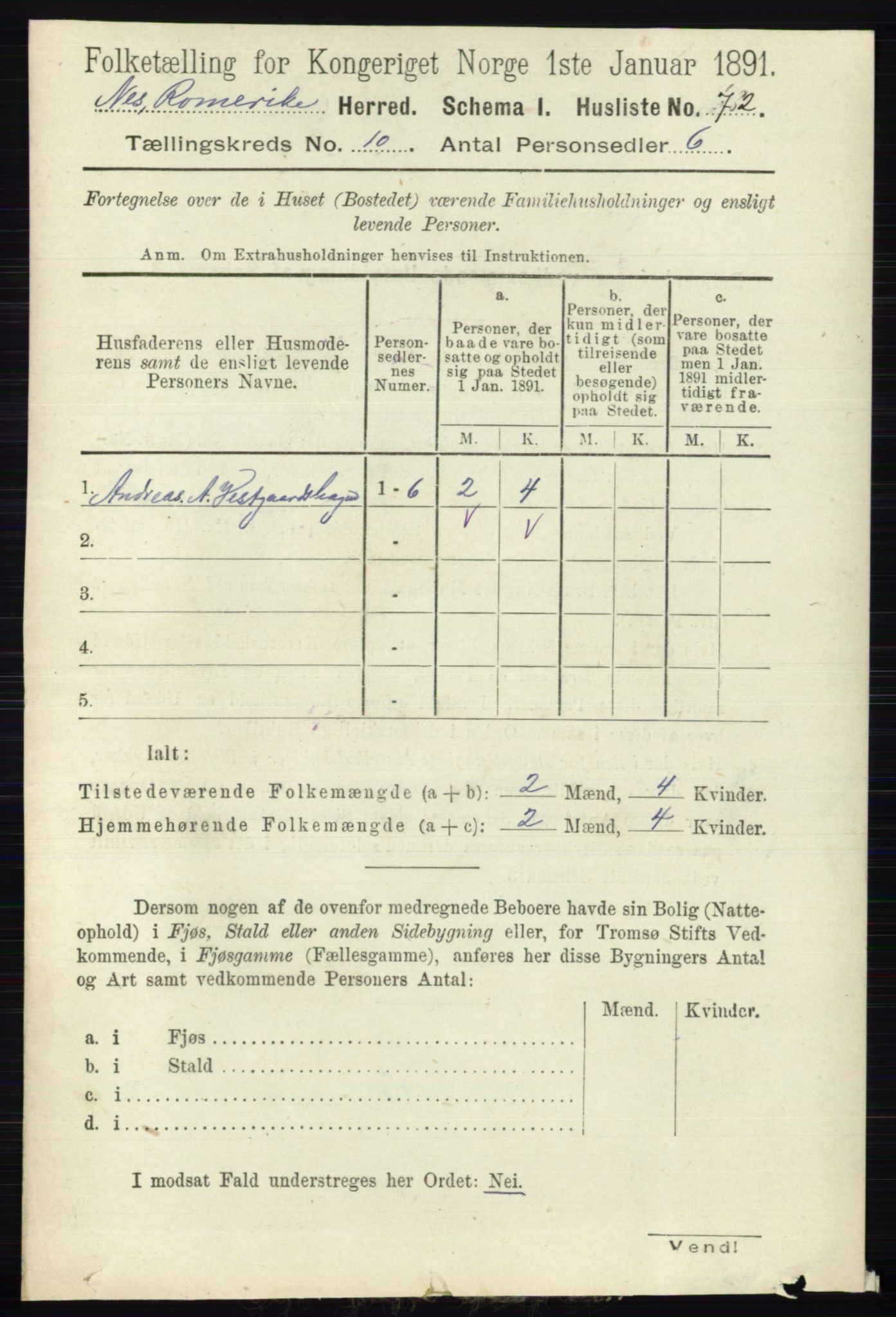 RA, 1891 census for 0236 Nes, 1891, p. 5787