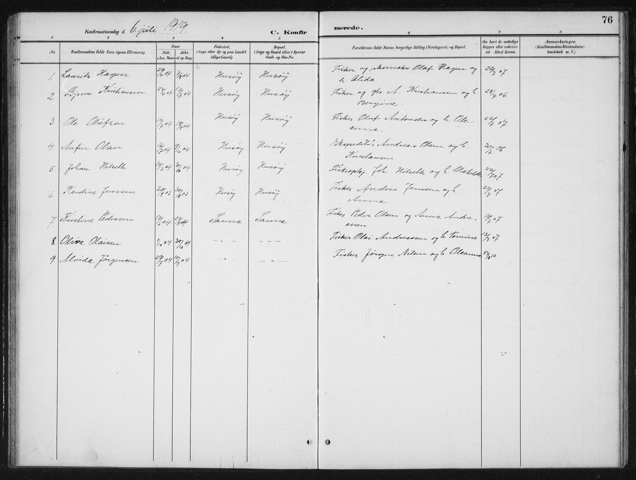 Ministerialprotokoller, klokkerbøker og fødselsregistre - Nordland, SAT/A-1459/840/L0583: Parish register (copy) no. 840C03, 1901-1933, p. 76
