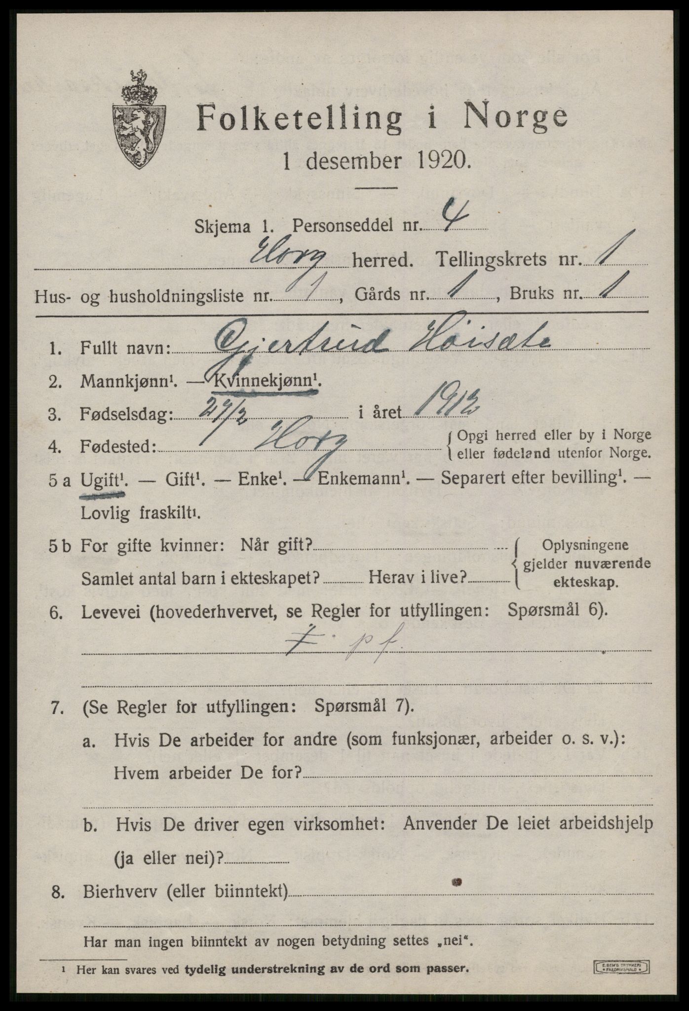 SAT, 1920 census for Horg, 1920, p. 866