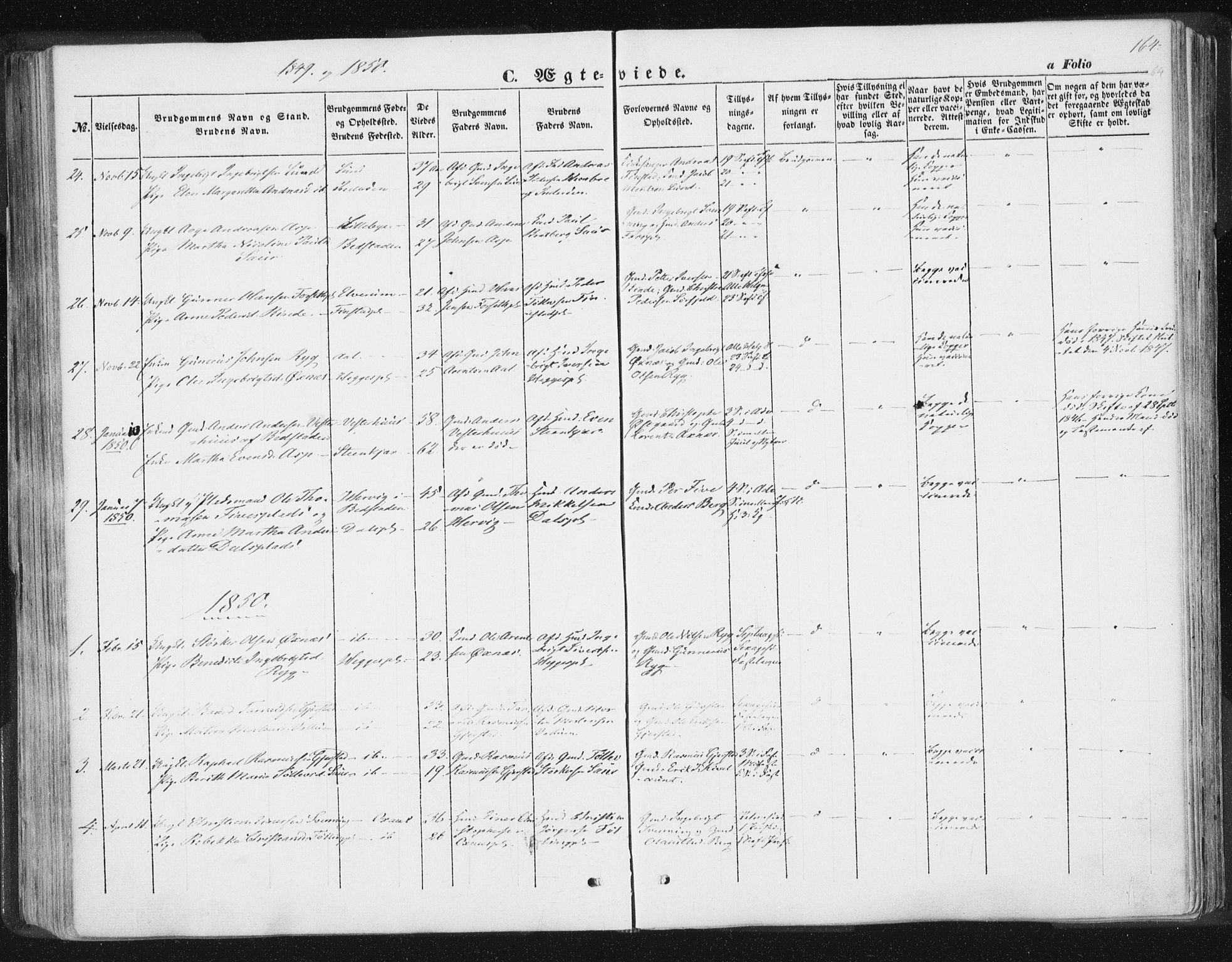 Ministerialprotokoller, klokkerbøker og fødselsregistre - Nord-Trøndelag, SAT/A-1458/746/L0446: Parish register (official) no. 746A05, 1846-1859, p. 164