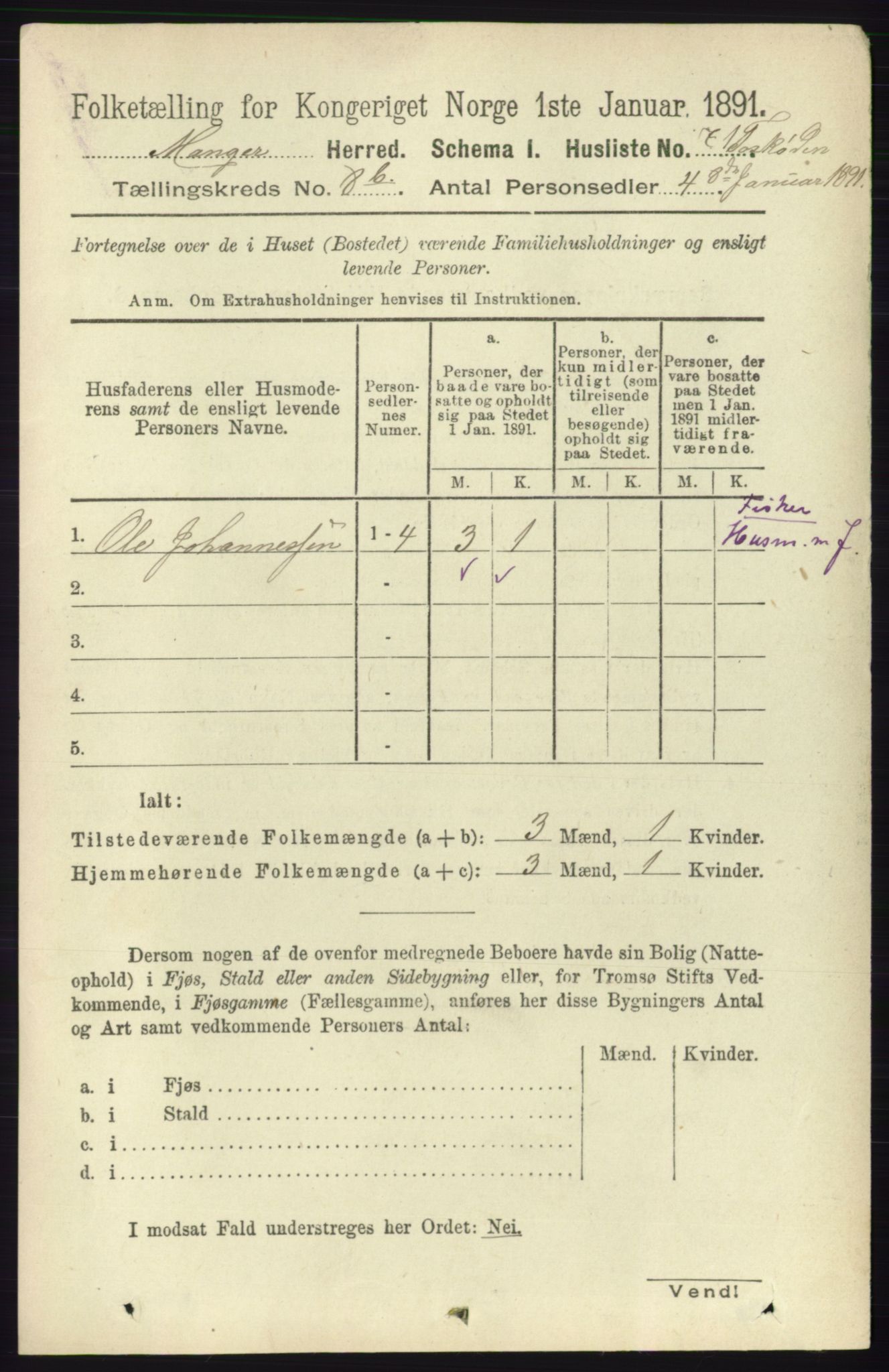 RA, 1891 census for 1261 Manger, 1891, p. 5082