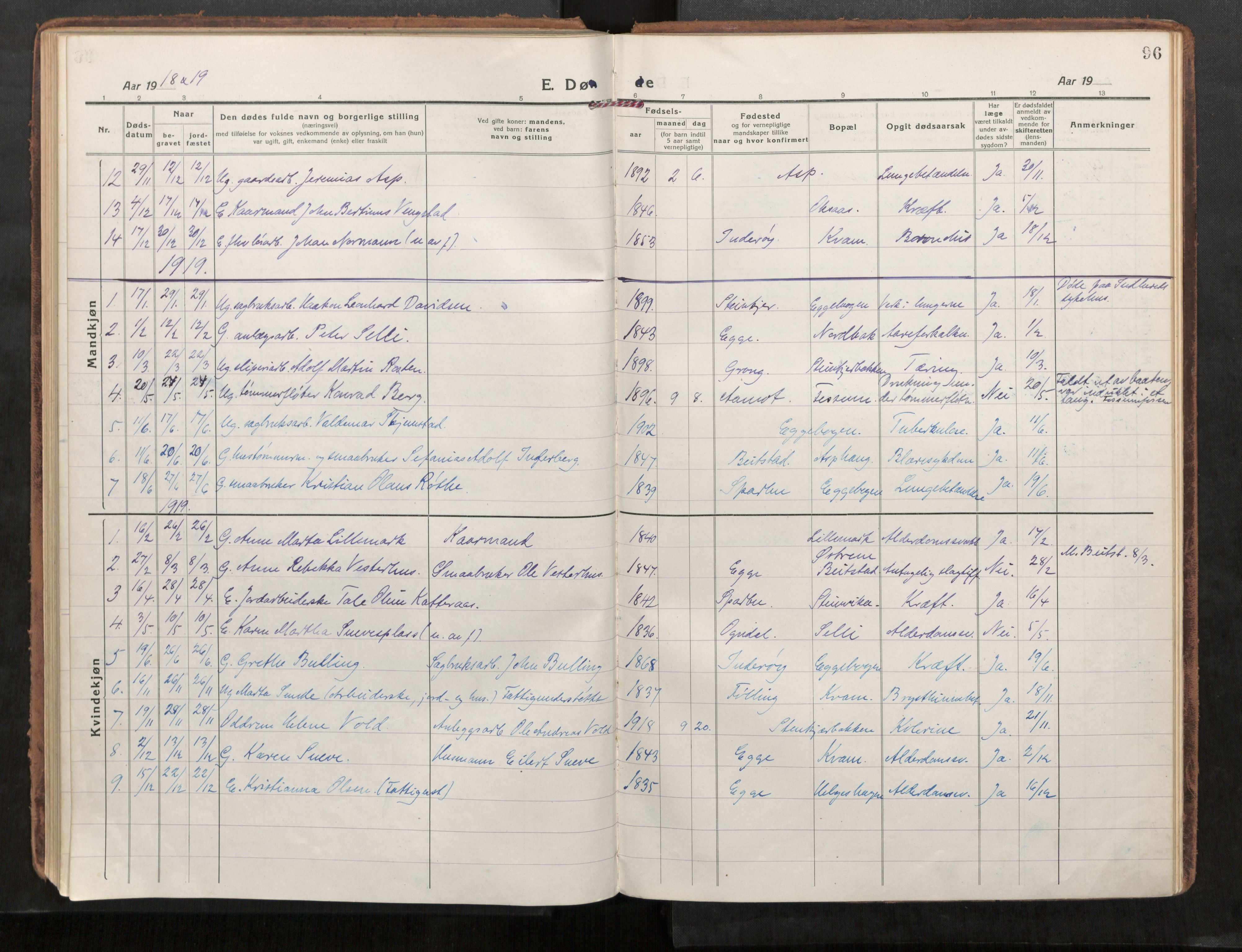 Steinkjer sokneprestkontor, AV/SAT-A-1541/01/H/Ha/Haa/L0004: Parish register (official) no. 4, 1918-1924, p. 96