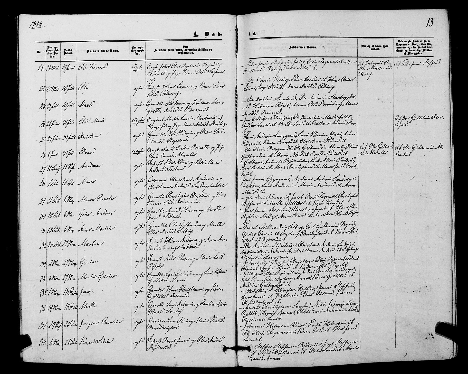 Hurdal prestekontor Kirkebøker, SAO/A-10889/F/Fb/L0002: Parish register (official) no. II 2, 1860-1877, p. 13