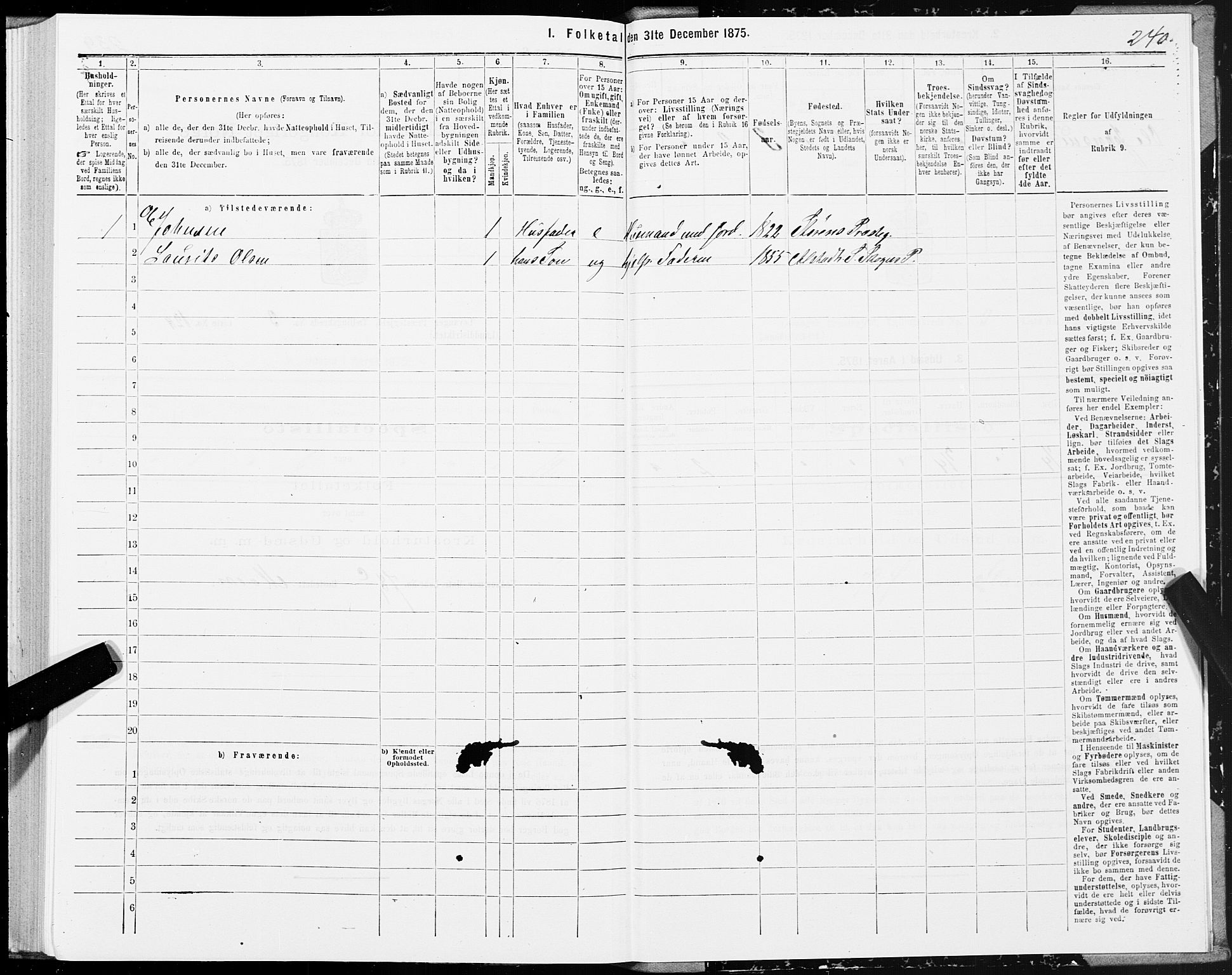 SAT, 1875 census for 1720L Levanger/Levanger, 1875, p. 2240