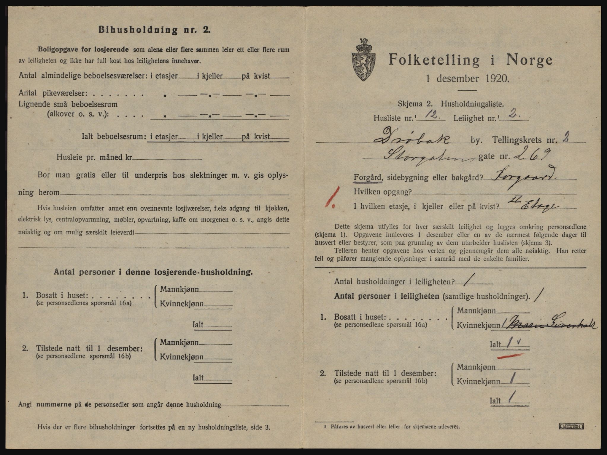 SAO, 1920 census for Drøbak, 1920, p. 959