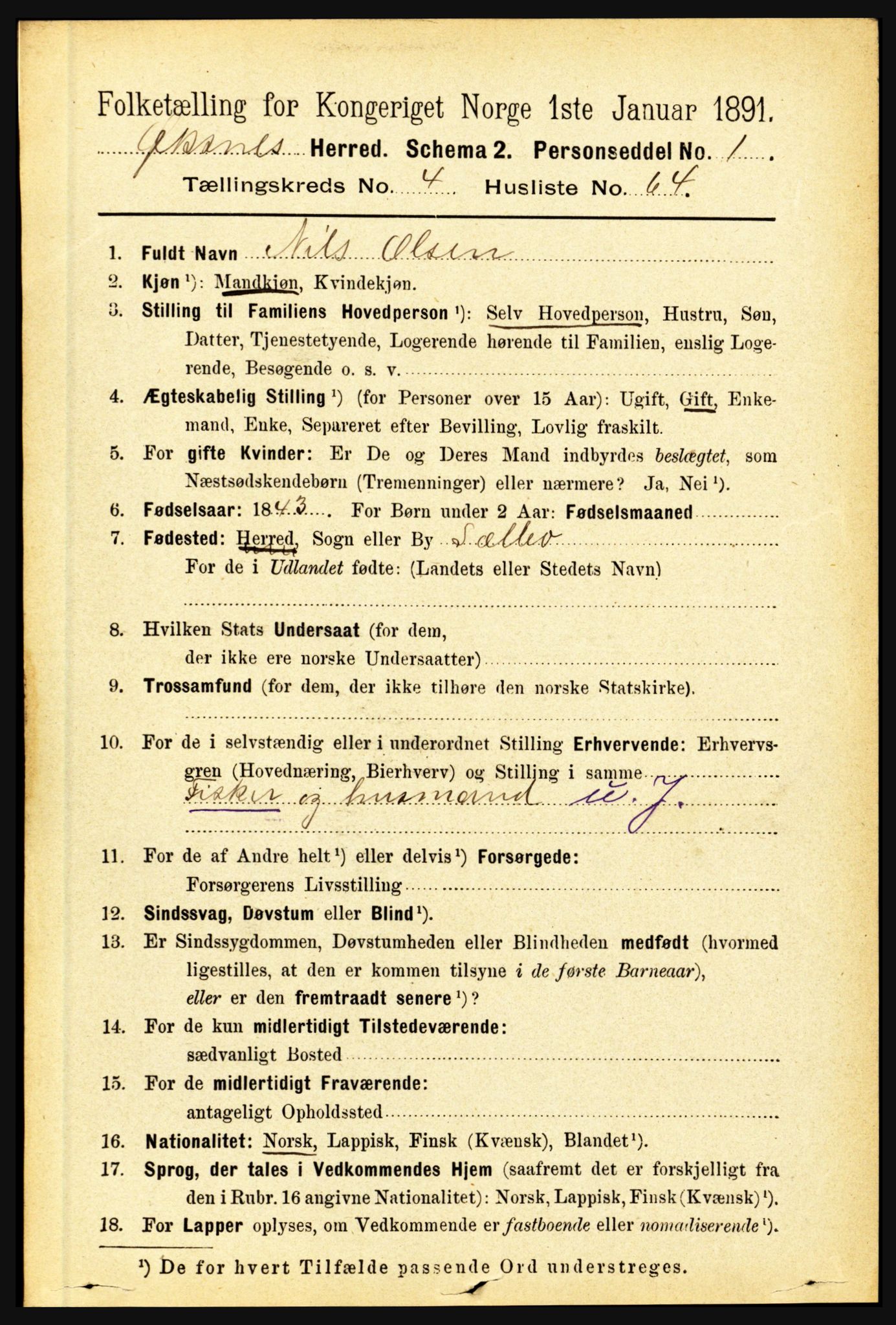 RA, 1891 census for 1868 Øksnes, 1891, p. 2157