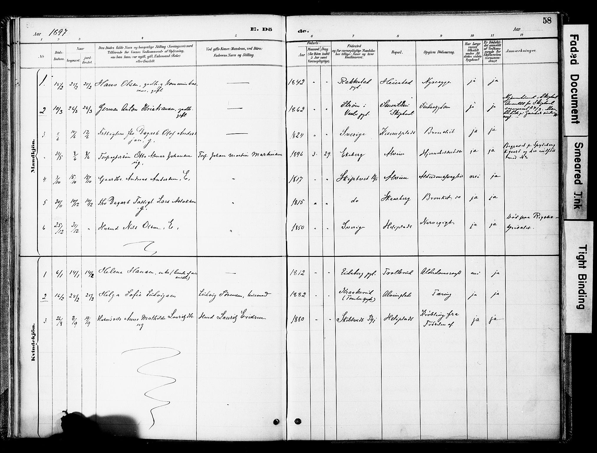 Spydeberg prestekontor Kirkebøker, SAO/A-10924/F/Fc/L0001: Parish register (official) no. III 1, 1886-1907, p. 58