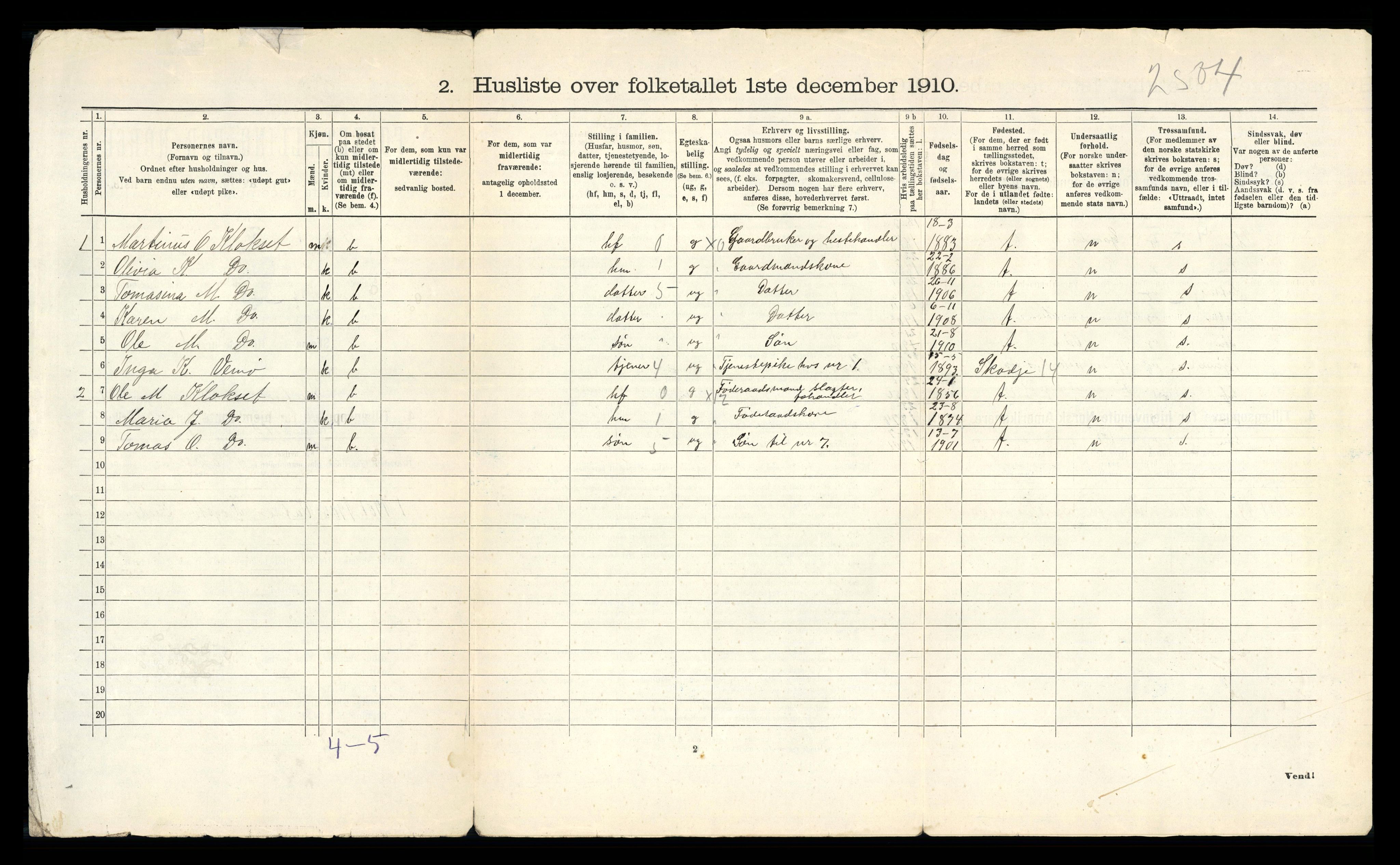 RA, 1910 census for Vatne, 1910, p. 38