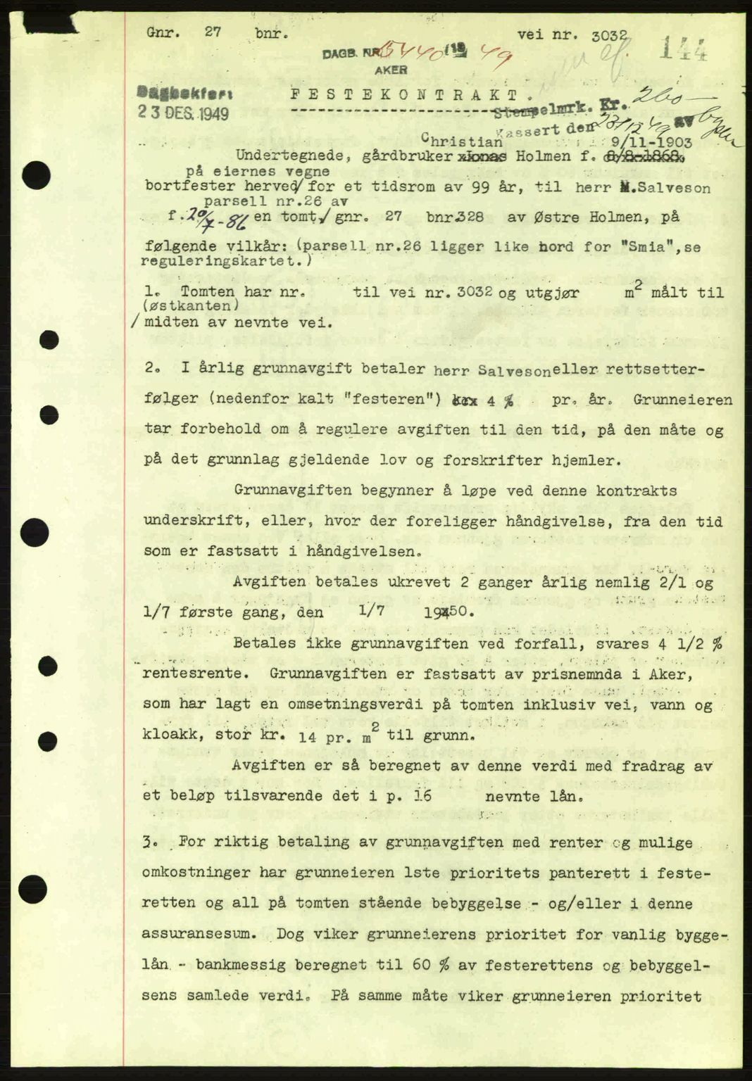 Oslo byskriverembete, AV/SAO-A-10227/G/Gb/Gbd/Gbda/L0017: Mortgage book no. A215, 1949-1950, Diary no: : 15440/1949
