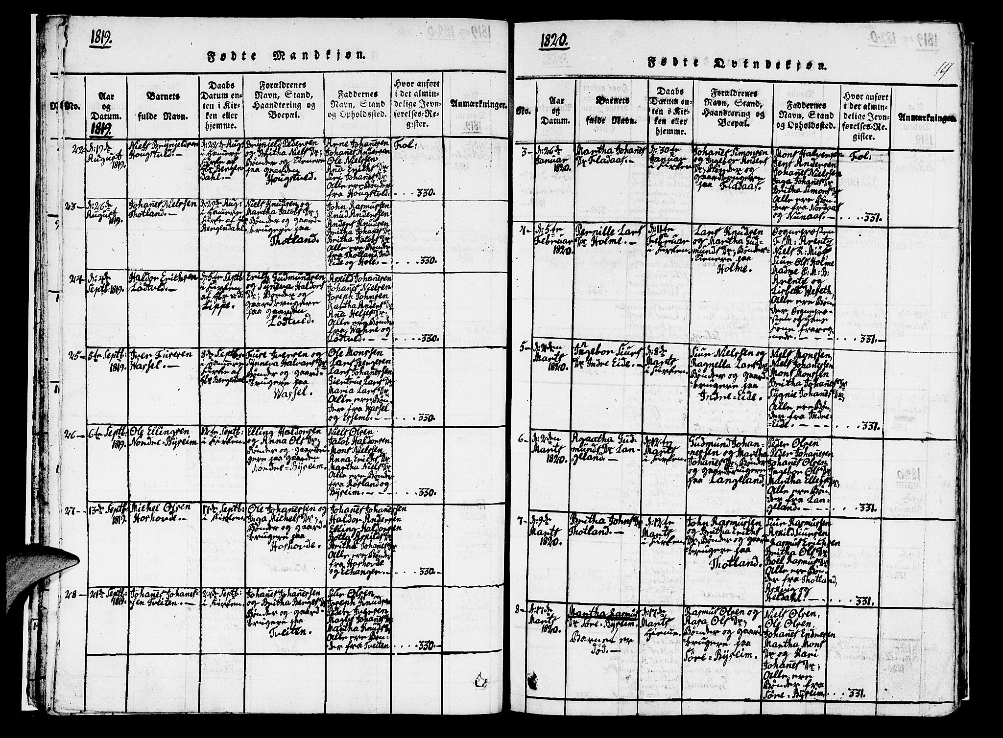 Hosanger sokneprestembete, AV/SAB-A-75801/H/Haa: Parish register (official) no. A 5, 1815-1824, p. 14