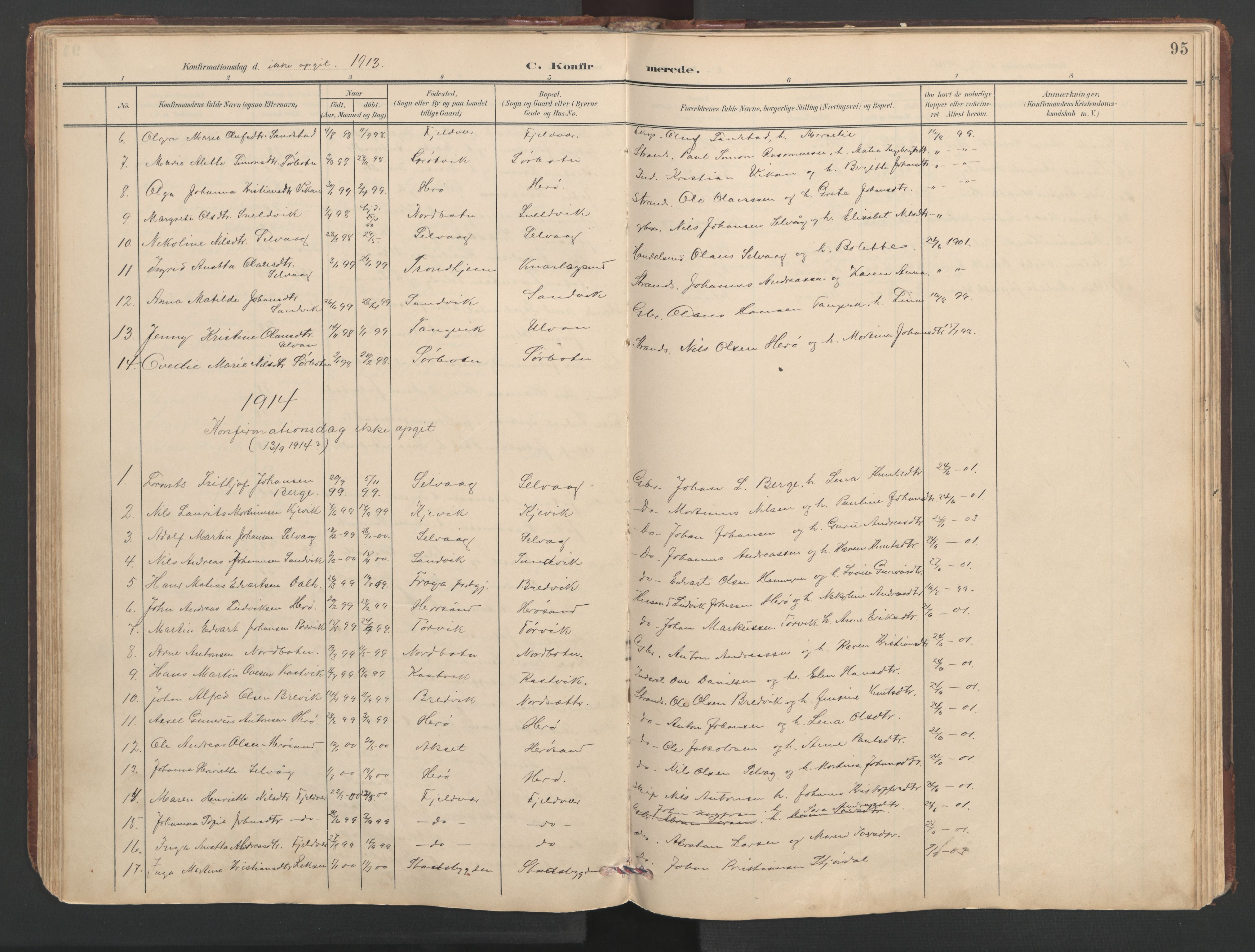 Ministerialprotokoller, klokkerbøker og fødselsregistre - Sør-Trøndelag, SAT/A-1456/638/L0571: Parish register (copy) no. 638C03, 1901-1930, p. 95