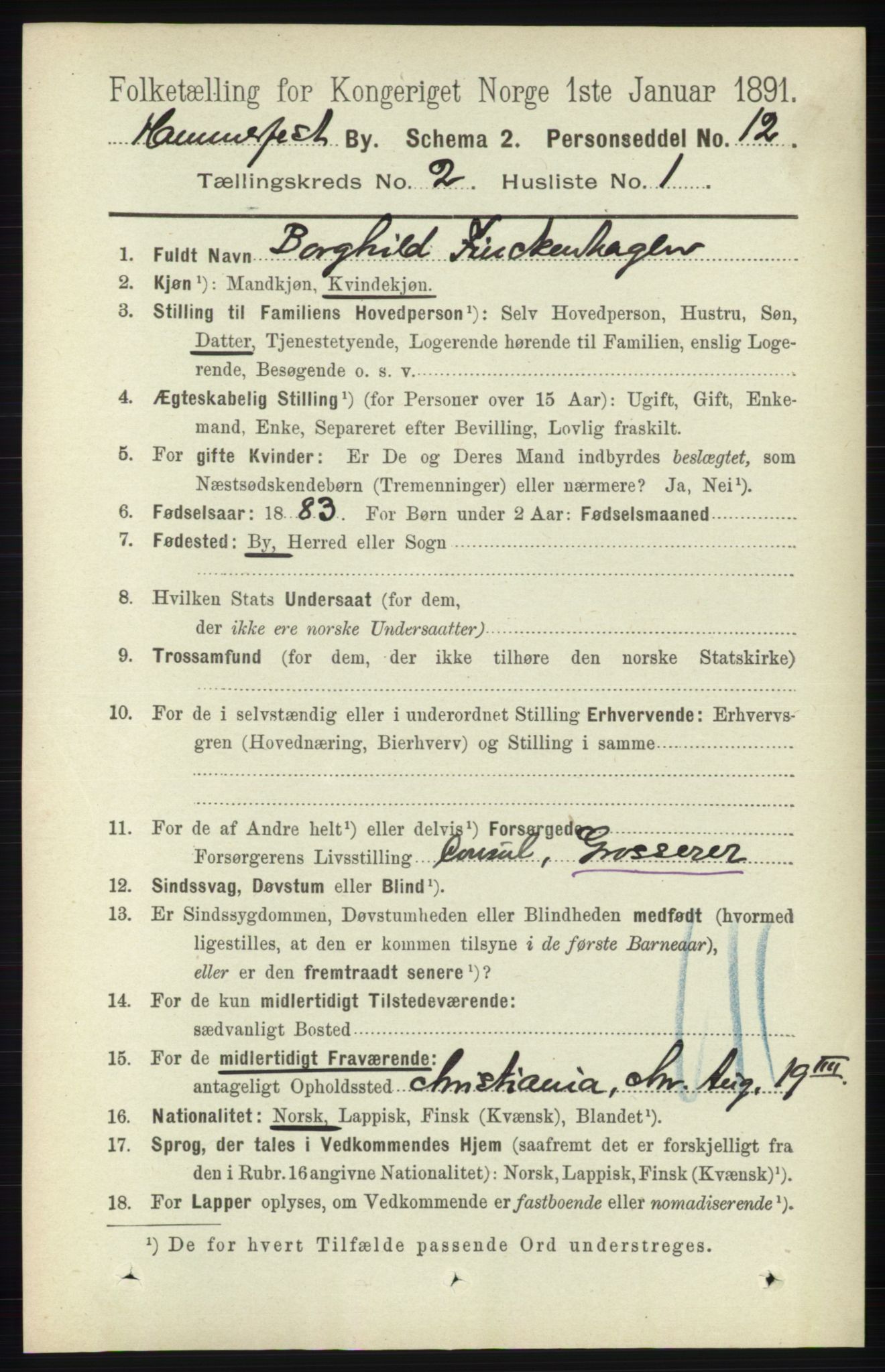 RA, 1891 census for 2001 Hammerfest, 1891, p. 283