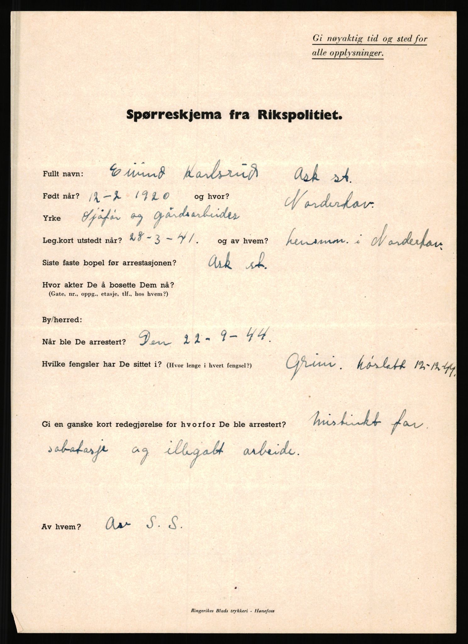 Rikspolitisjefen, AV/RA-S-1560/L/L0009: Karlsen, Aksel Emanuel - Kristiansen, Øivind Vetre, 1940-1945, p. 153