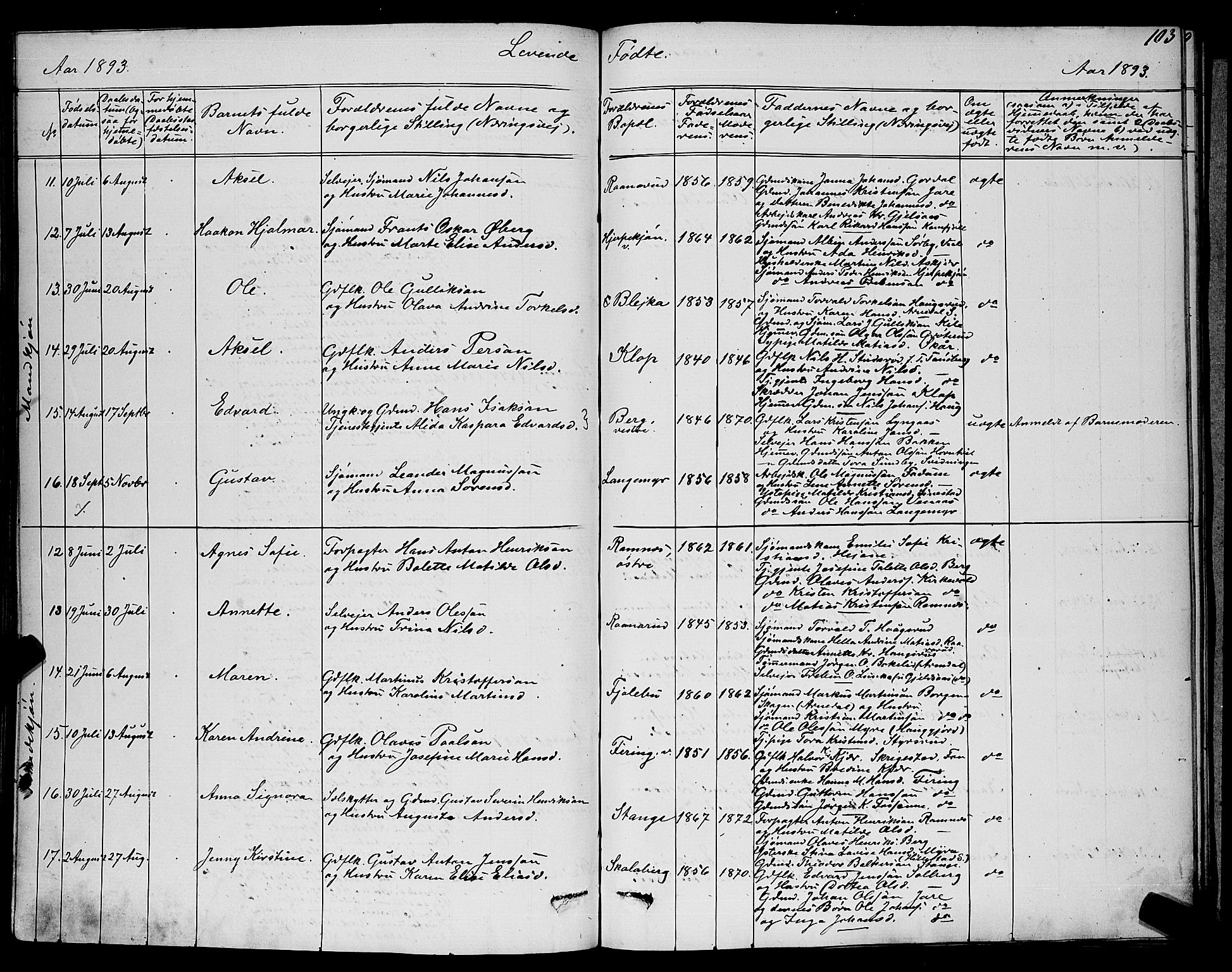 Ramnes kirkebøker, SAKO/A-314/G/Ga/L0003: Parish register (copy) no. I 3, 1870-1896, p. 103