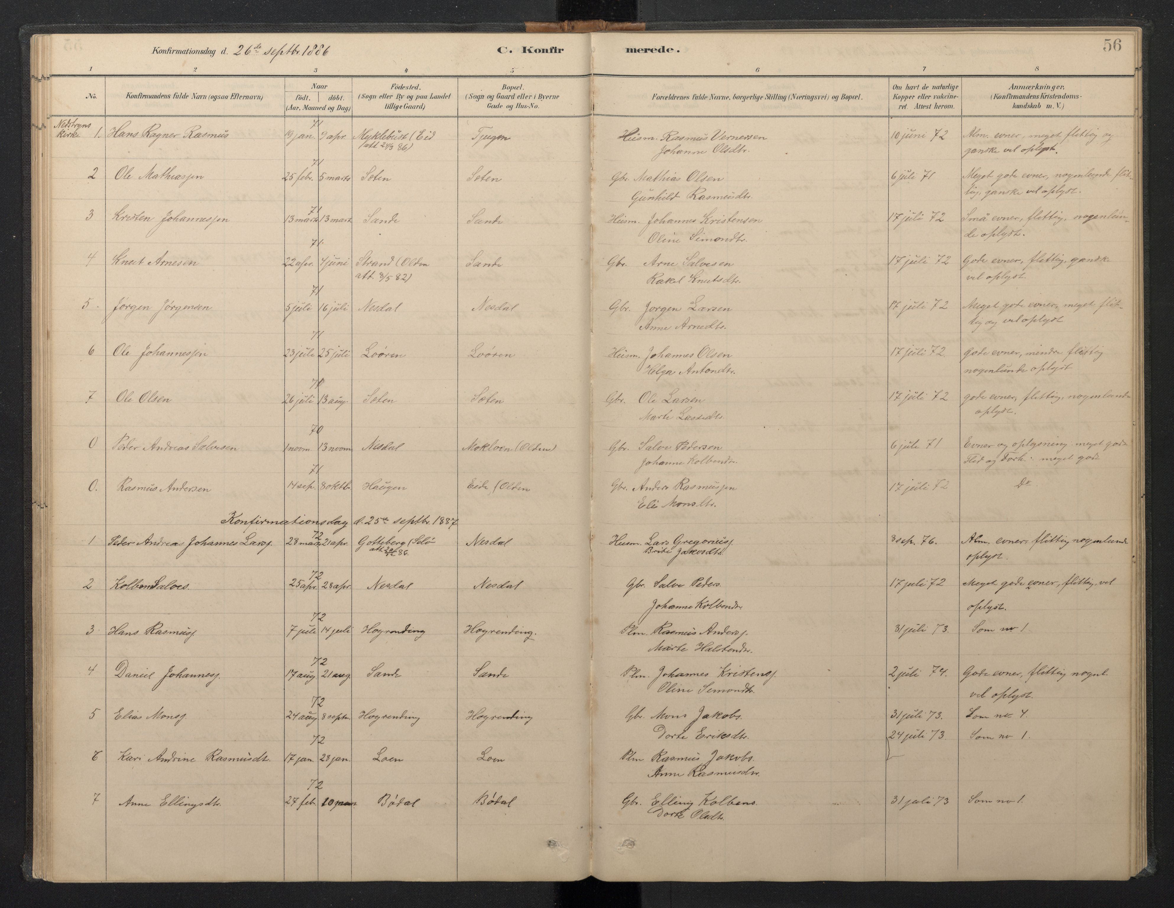Stryn Sokneprestembete, SAB/A-82501: Parish register (copy) no. B 3, 1881-1918, p. 55b-56a