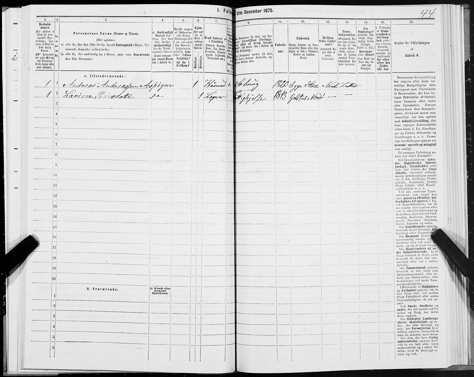 SAT, 1875 census for 1748P Fosnes, 1875, p. 2044