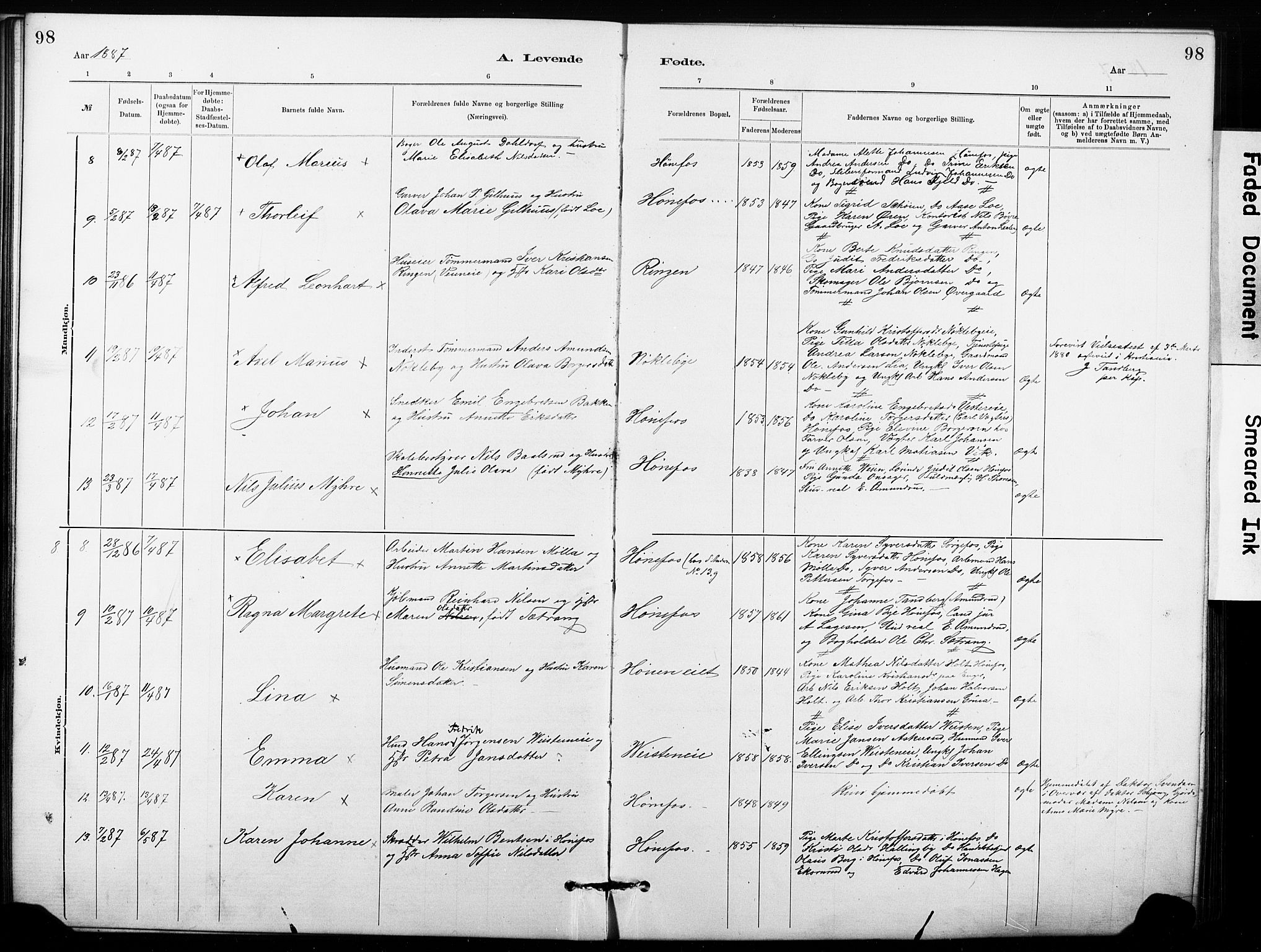 Hønefoss kirkebøker, AV/SAKO-A-609/G/Ga/L0001: Parish register (copy) no. 1, 1870-1887, p. 98