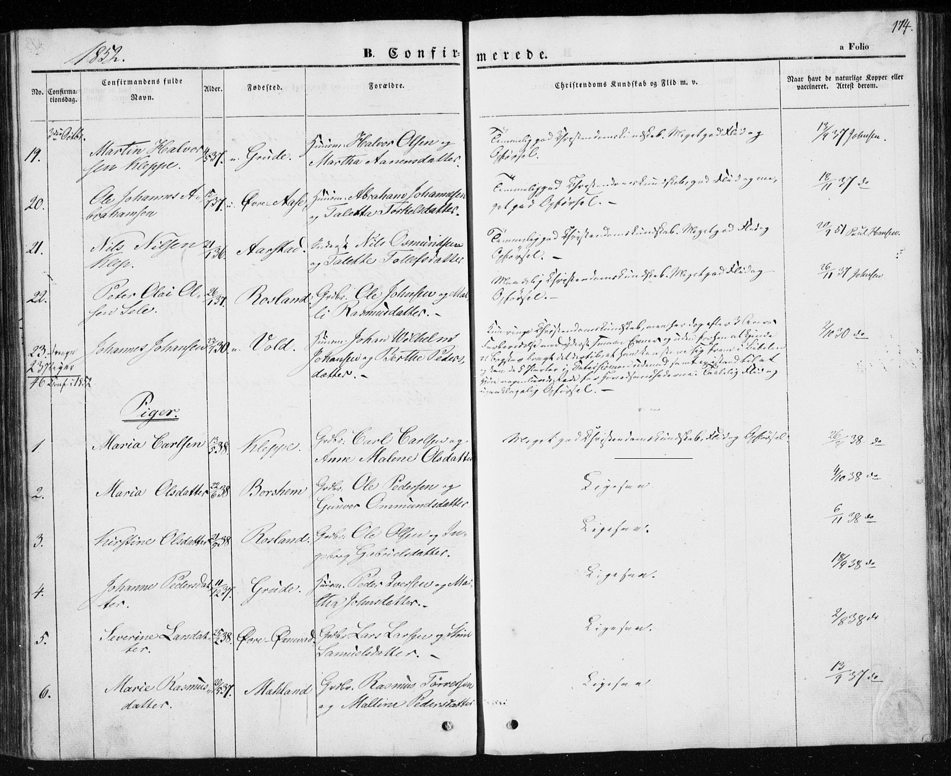 Klepp sokneprestkontor, AV/SAST-A-101803/001/3/30BA/L0004: Parish register (official) no. A 4, 1842-1852, p. 174