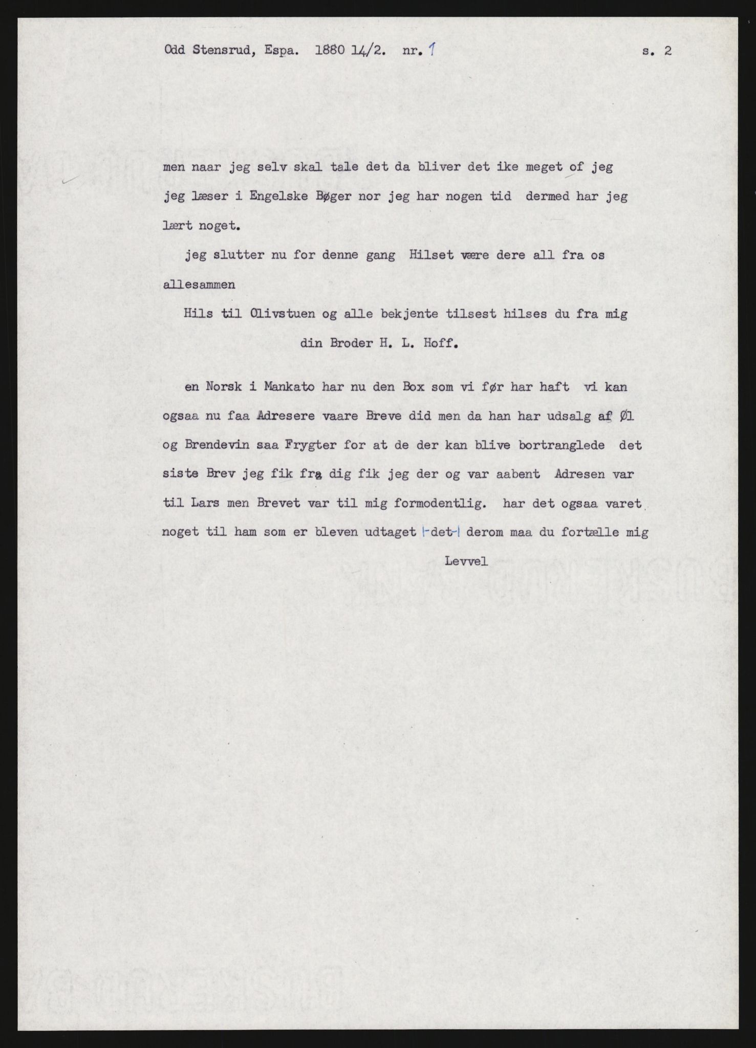 Samlinger til kildeutgivelse, Amerikabrevene, AV/RA-EA-4057/F/L0009: Innlån fra Hedmark: Statsarkivet i Hamar - Wærenskjold, 1838-1914, p. 27