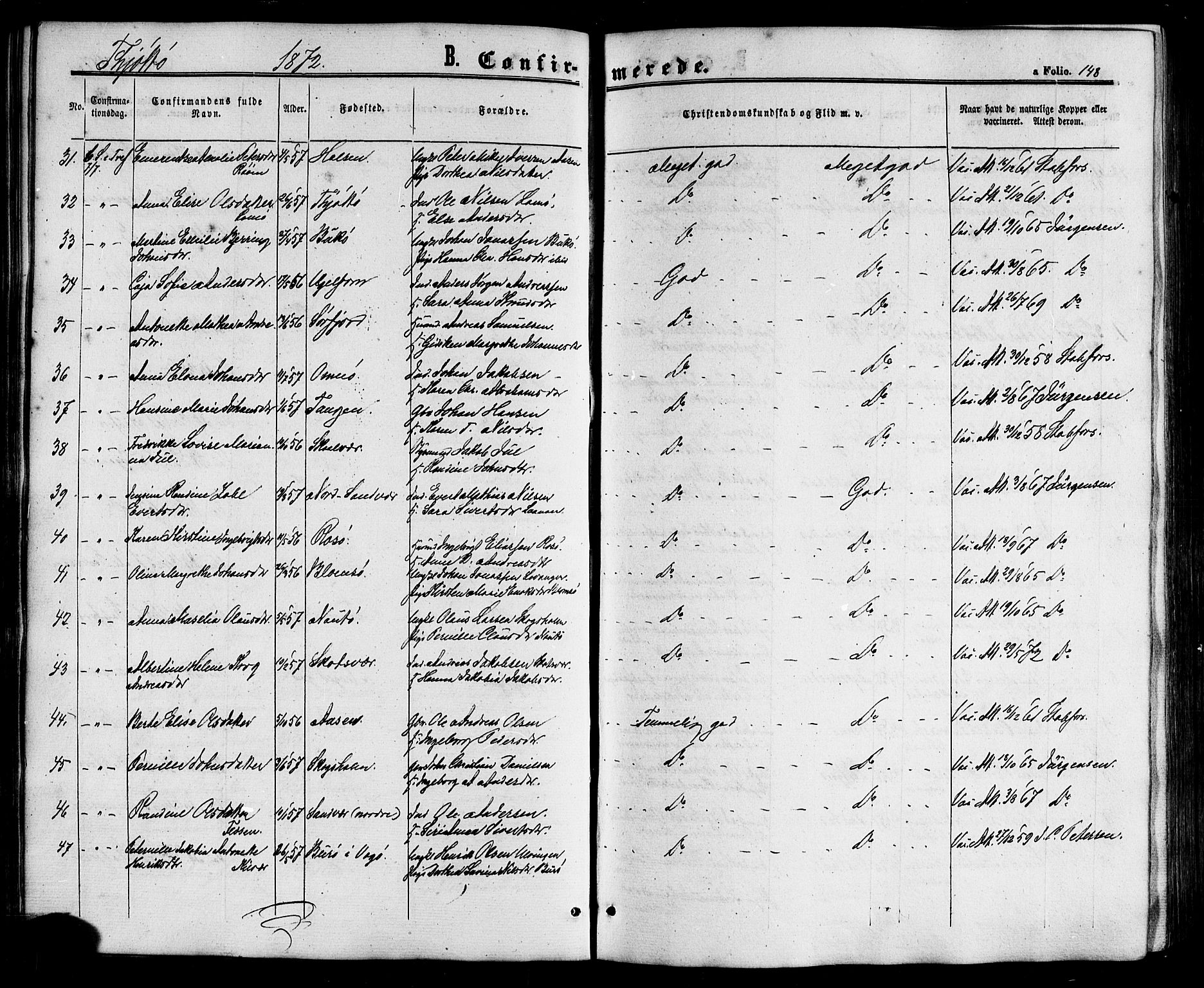 Ministerialprotokoller, klokkerbøker og fødselsregistre - Nordland, SAT/A-1459/817/L0262: Parish register (official) no. 817A03/ 1, 1862-1877, p. 148