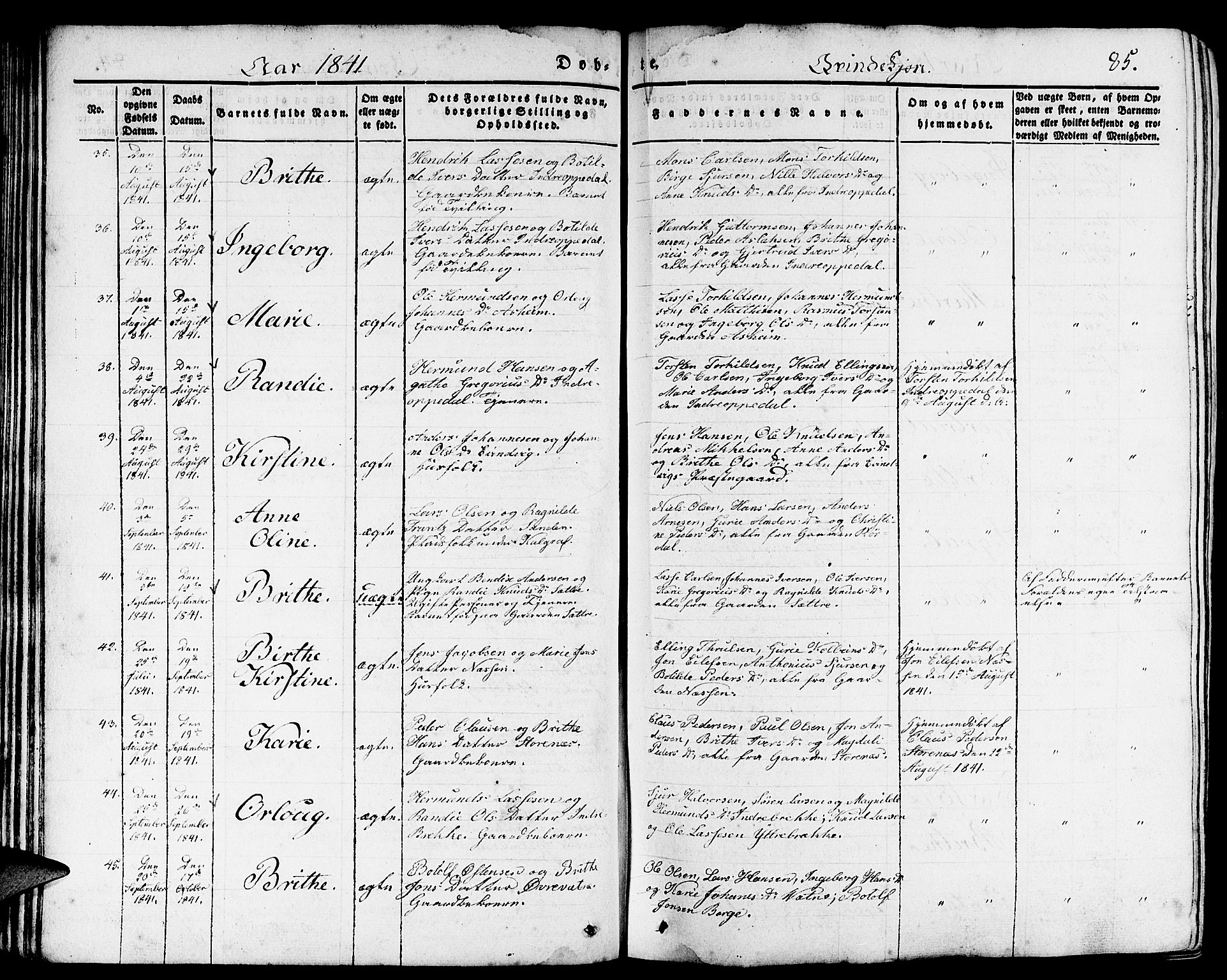 Gulen sokneprestembete, AV/SAB-A-80201/H/Haa/Haaa/L0020: Parish register (official) no. A 20, 1837-1847, p. 85