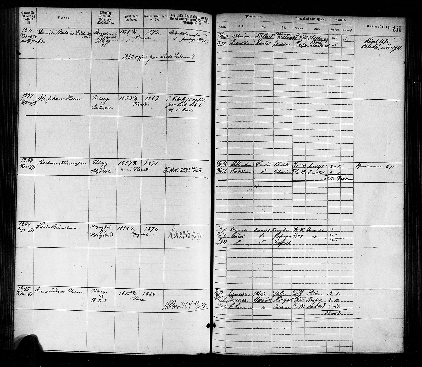 Farsund mønstringskrets, SAK/2031-0017/F/Fa/L0001: Annotasjonsrulle nr 1-1920 med register, M-1, 1869-1877, p. 289
